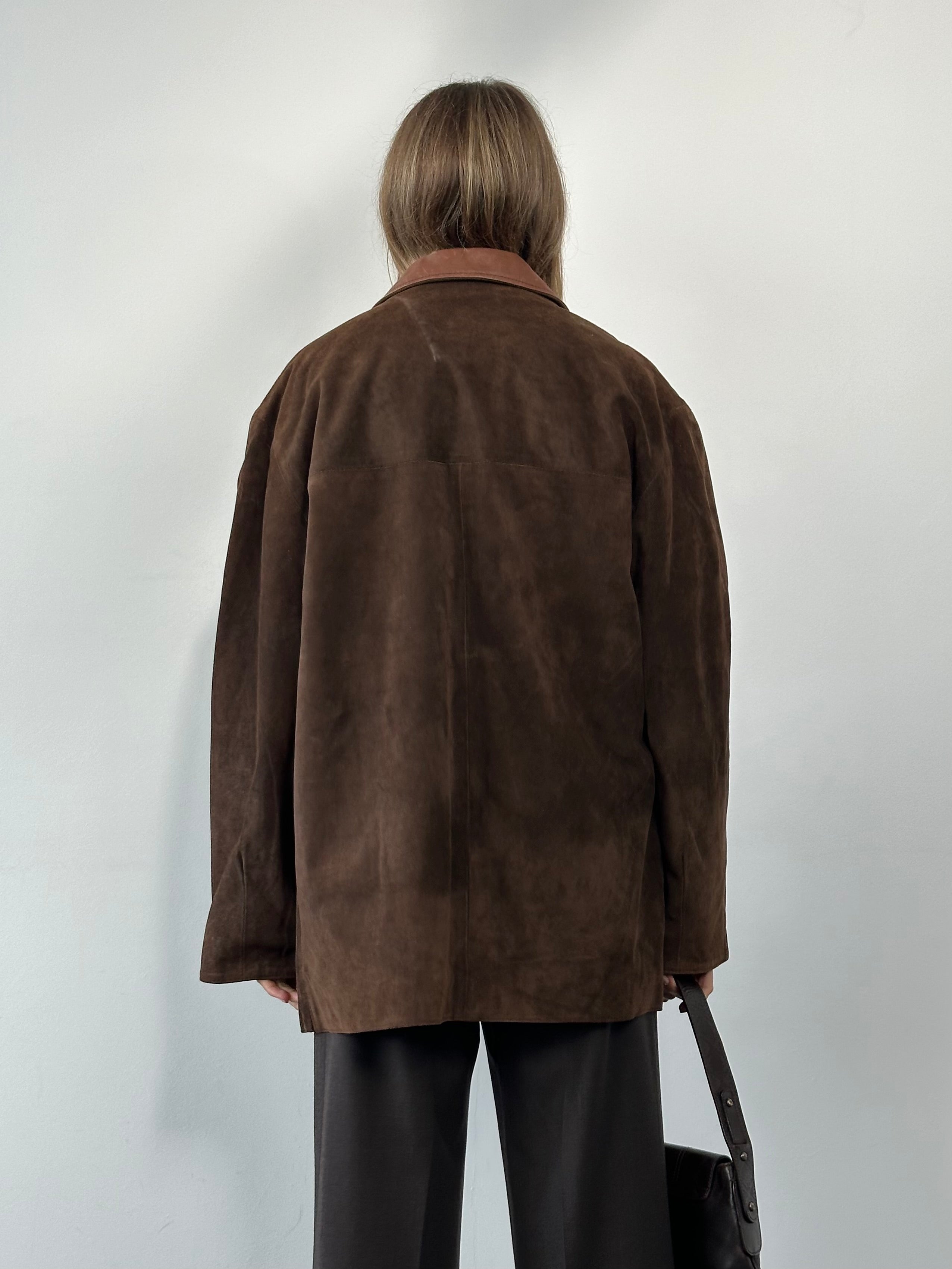 Valentino suede blazer jacket in XL with classic lapel collar and tailored fit, displayed on a neutral background.