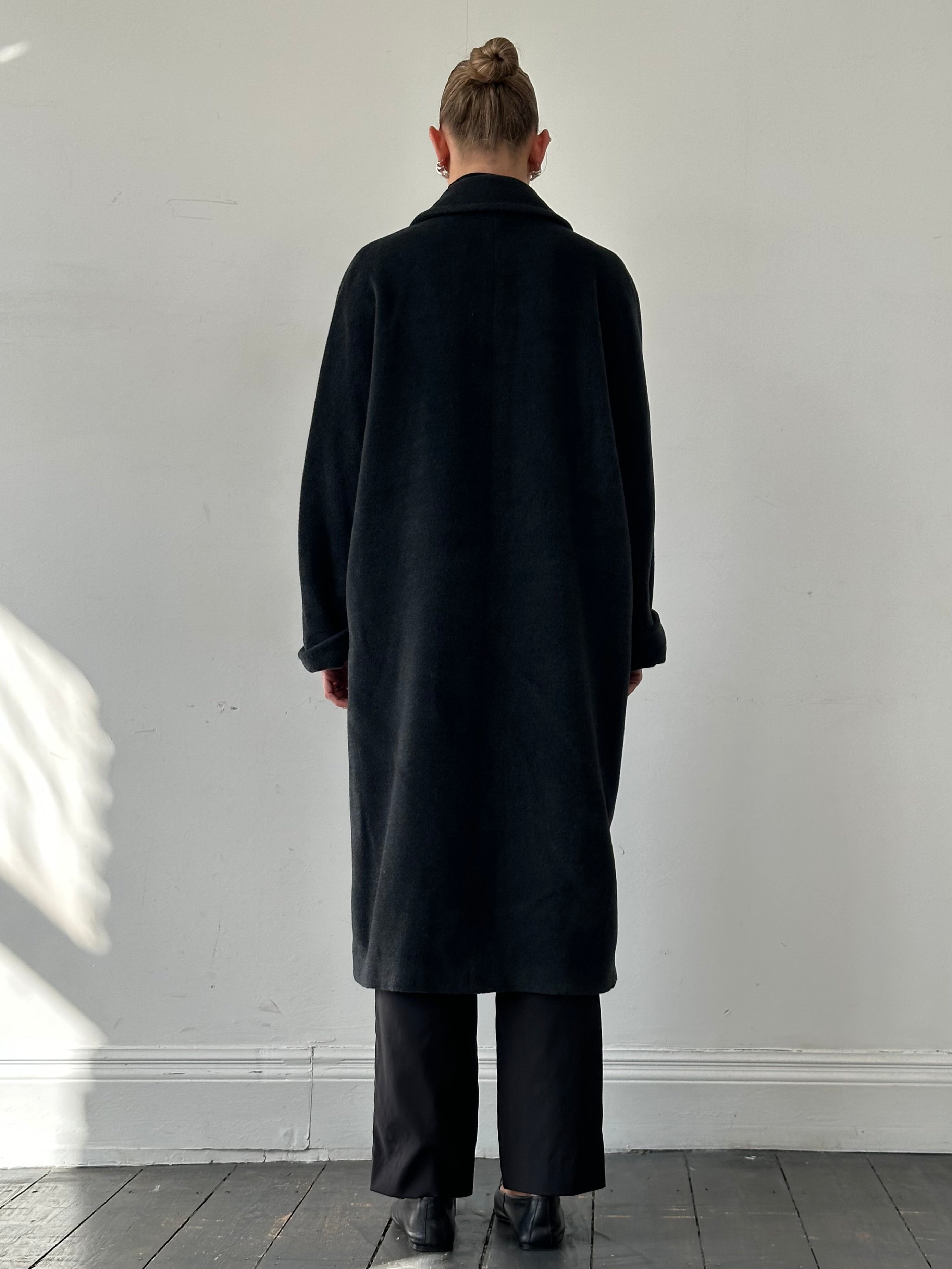 Marella wool and cashmere double-breasted coat in XL, stylishly tailored with lapels and button details, on model.