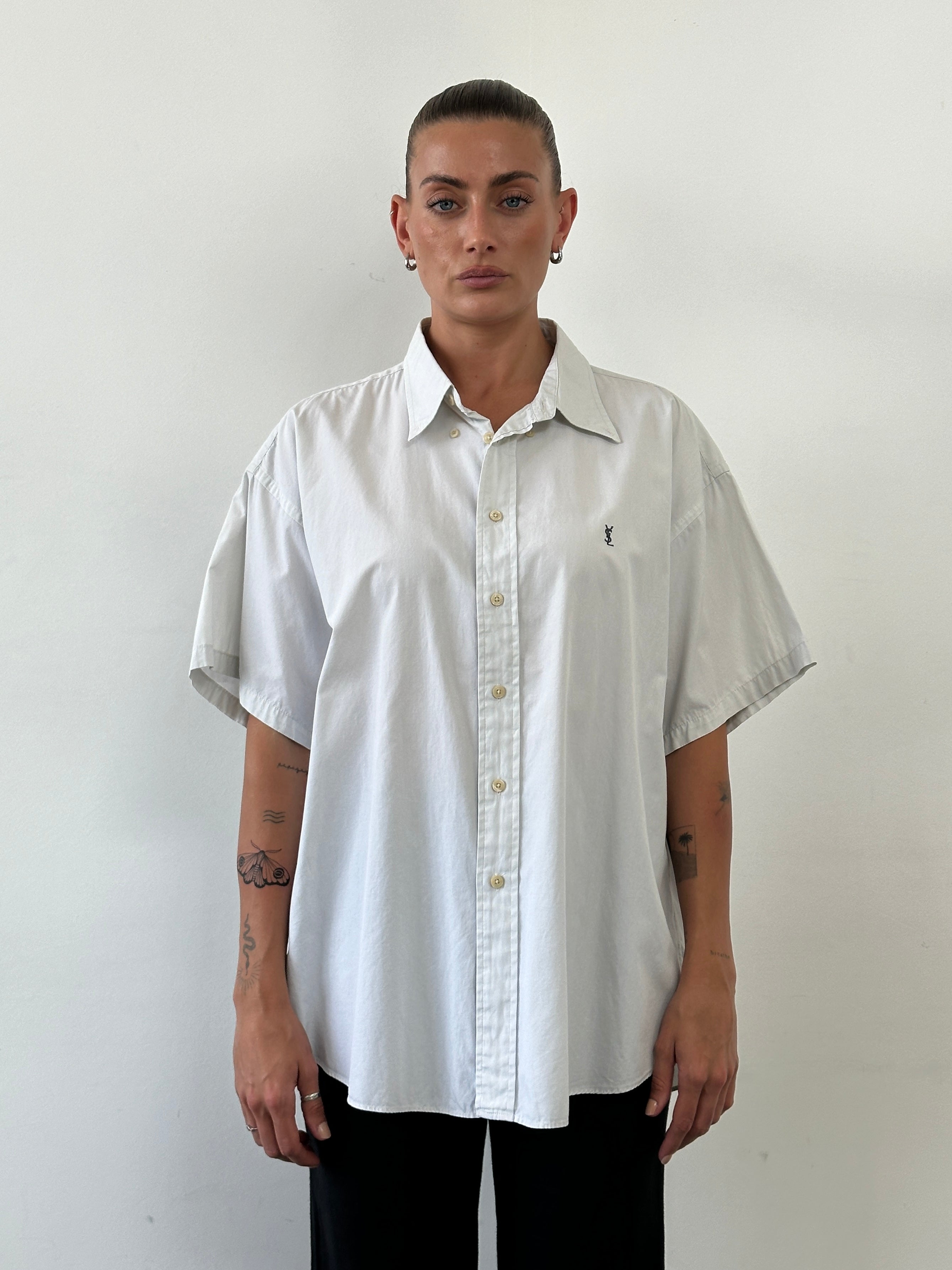 Yves Saint Laurent Pour Homme Pure Cotton Short Sleeve Logo Shirt