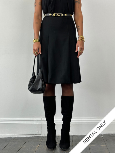 Celine 80s Pure Wool Logo Hardware Pleated Skirt - W24 - SYLK
