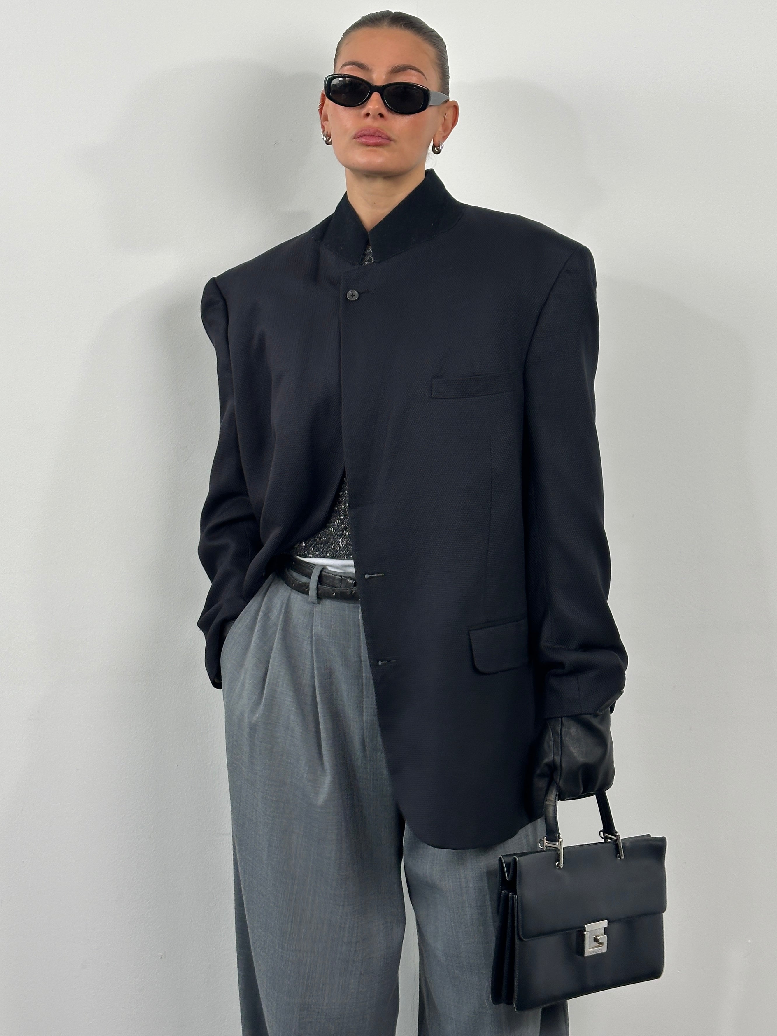 Burberry 1990s pure silk single-breasted blazer in size 46R/XL, showing classic tailored fit and beige color.