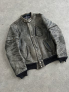 Vintage 3 In 1 Aged Leather Bomber Jacket - M - SYLK