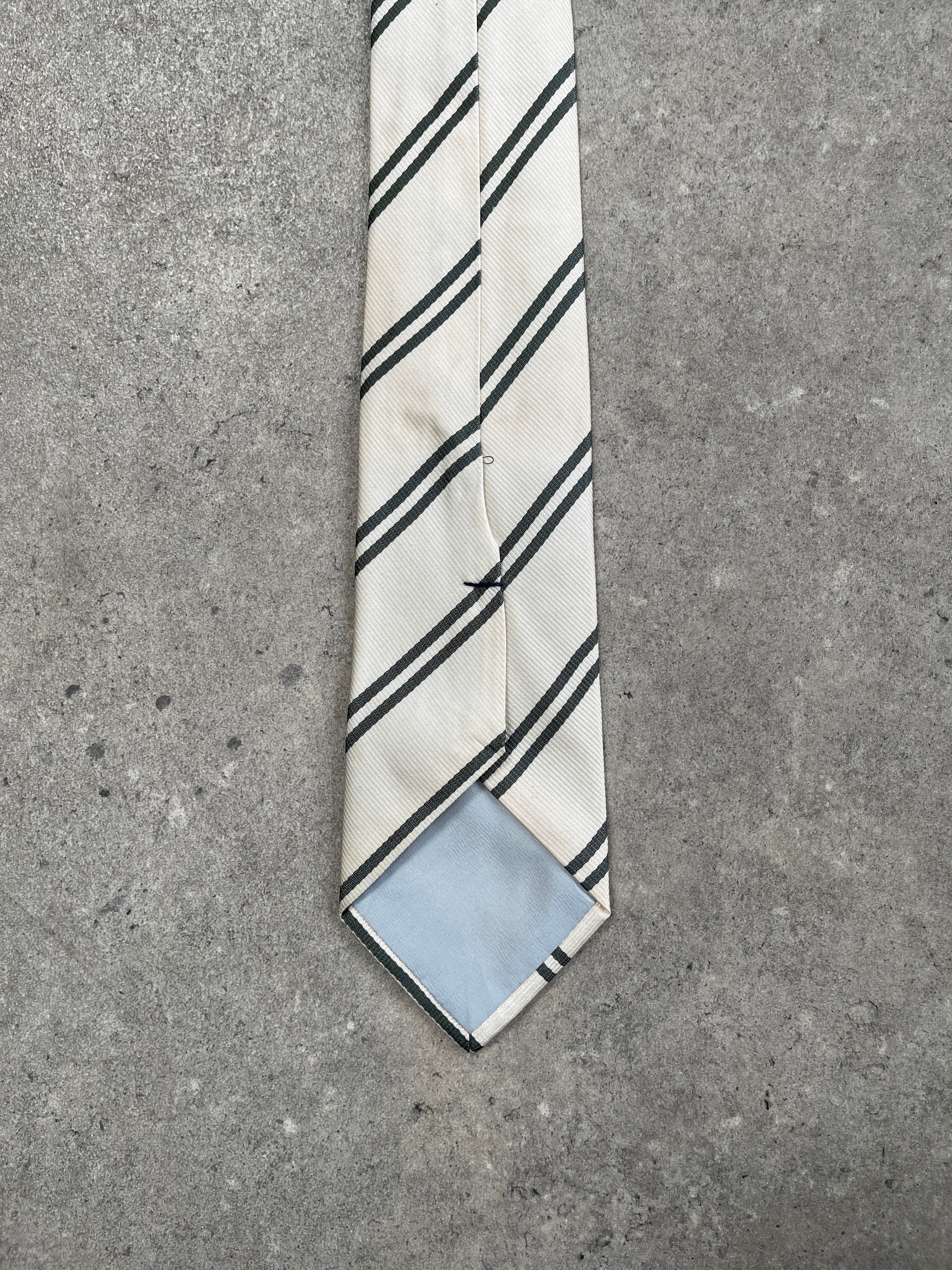 Japanese vintage 2000s pure silk diagonal stripe tie with classic design and rich fabric, ideal for formal or stylish occasions.