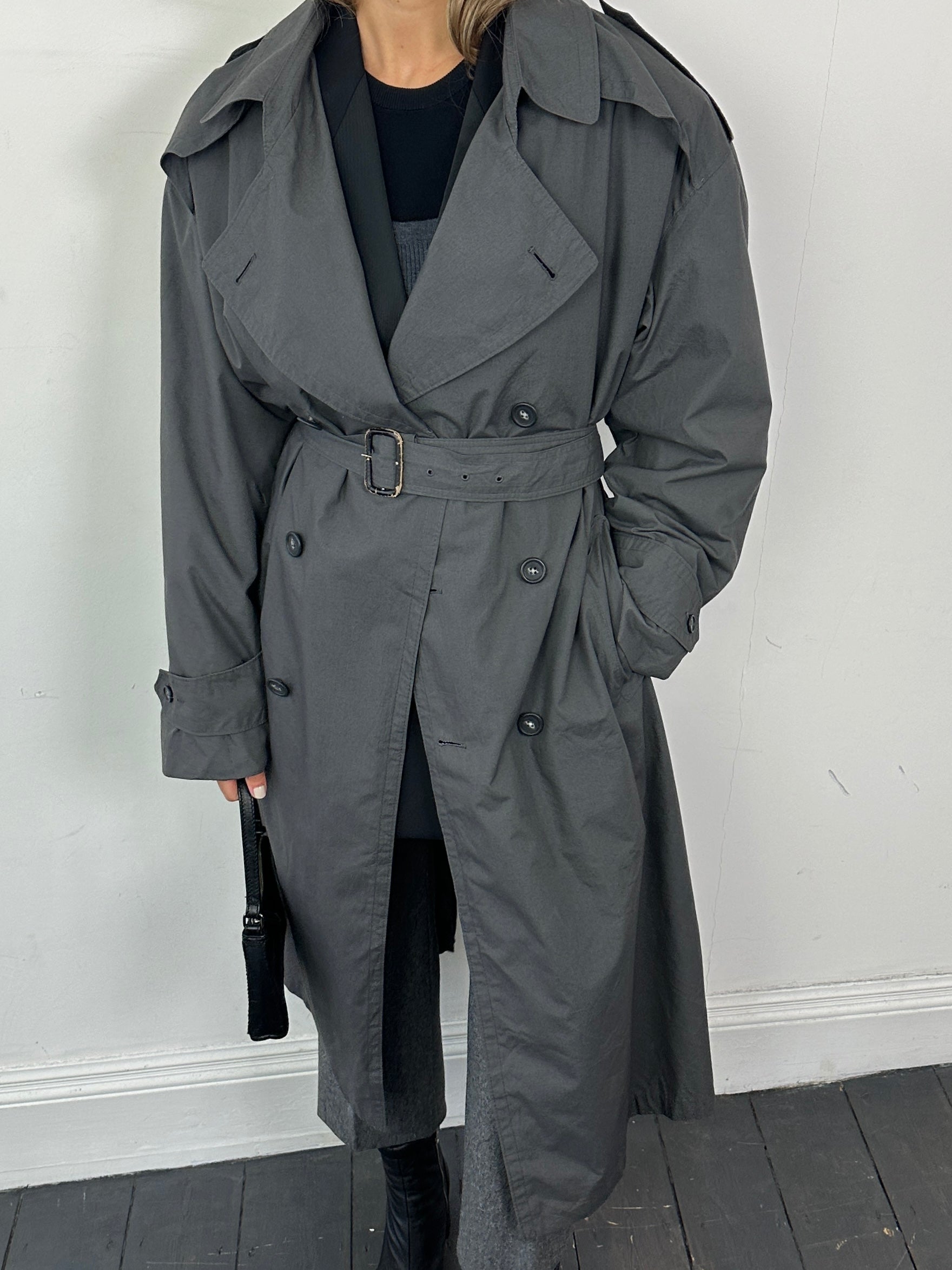 Christian Dior Monsieur cotton double-breasted belted trench coat in XL, showing beige fabric, collar, and button details.
