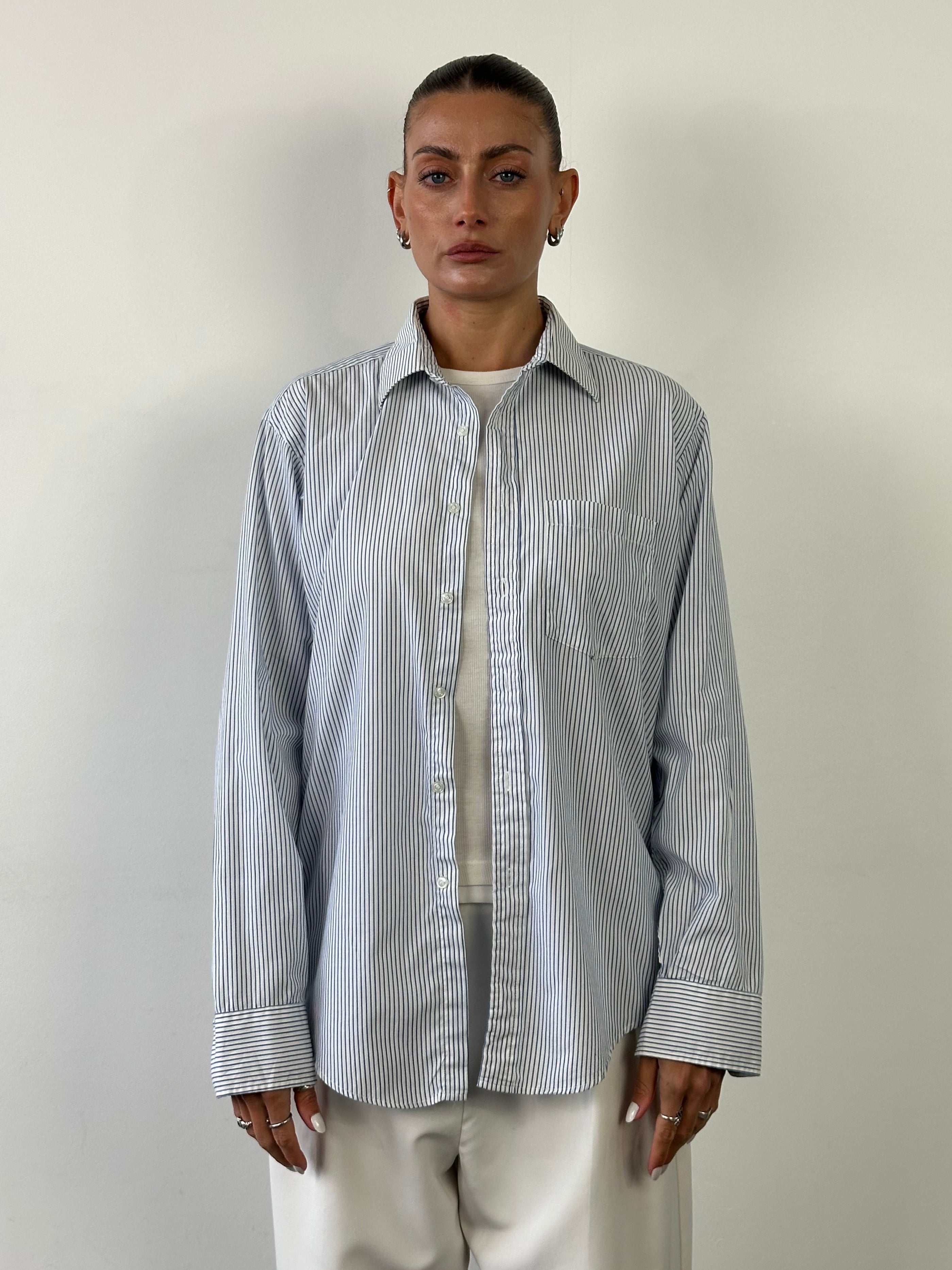 Christian Dior Monsieur stripe cotton shirt in size L, featuring a classic striped pattern and button-up front.