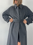 British Vintage Pure Wool Floor Length Belted Coat - L - SYLK