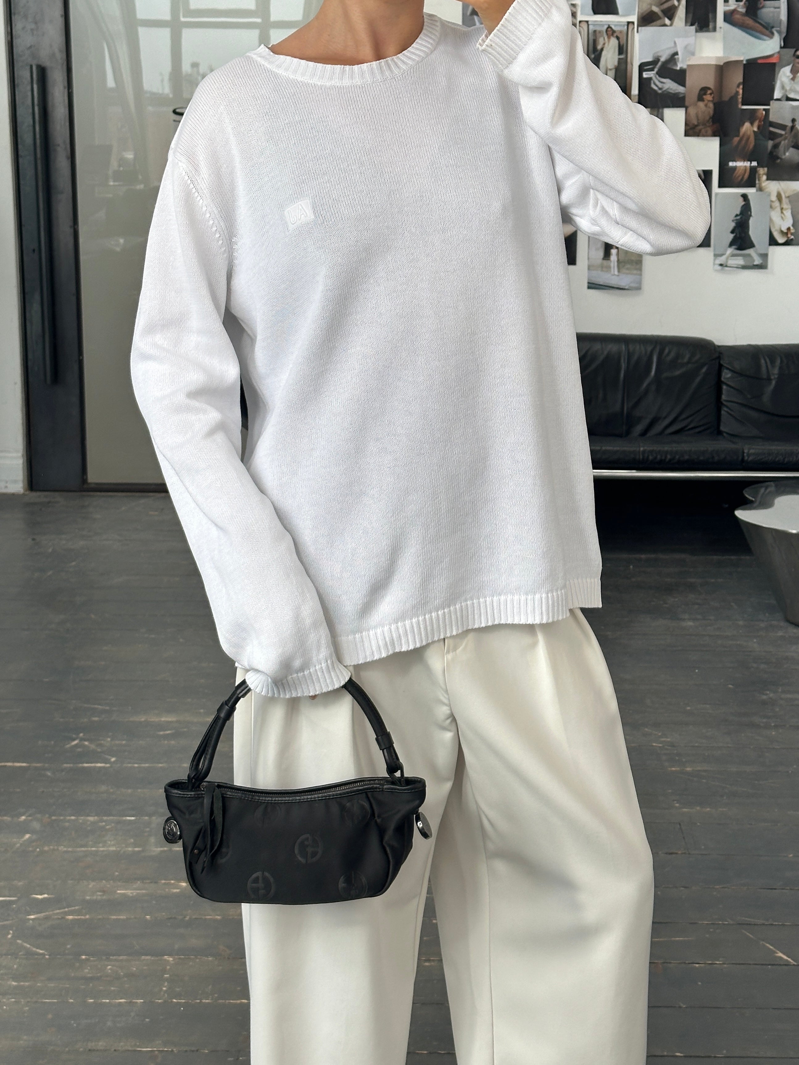 ARMANI JEANS 00s archive コットンニット セーター ☆アルマーニ ジーンズ フロント ダブルジップ ニット セーター