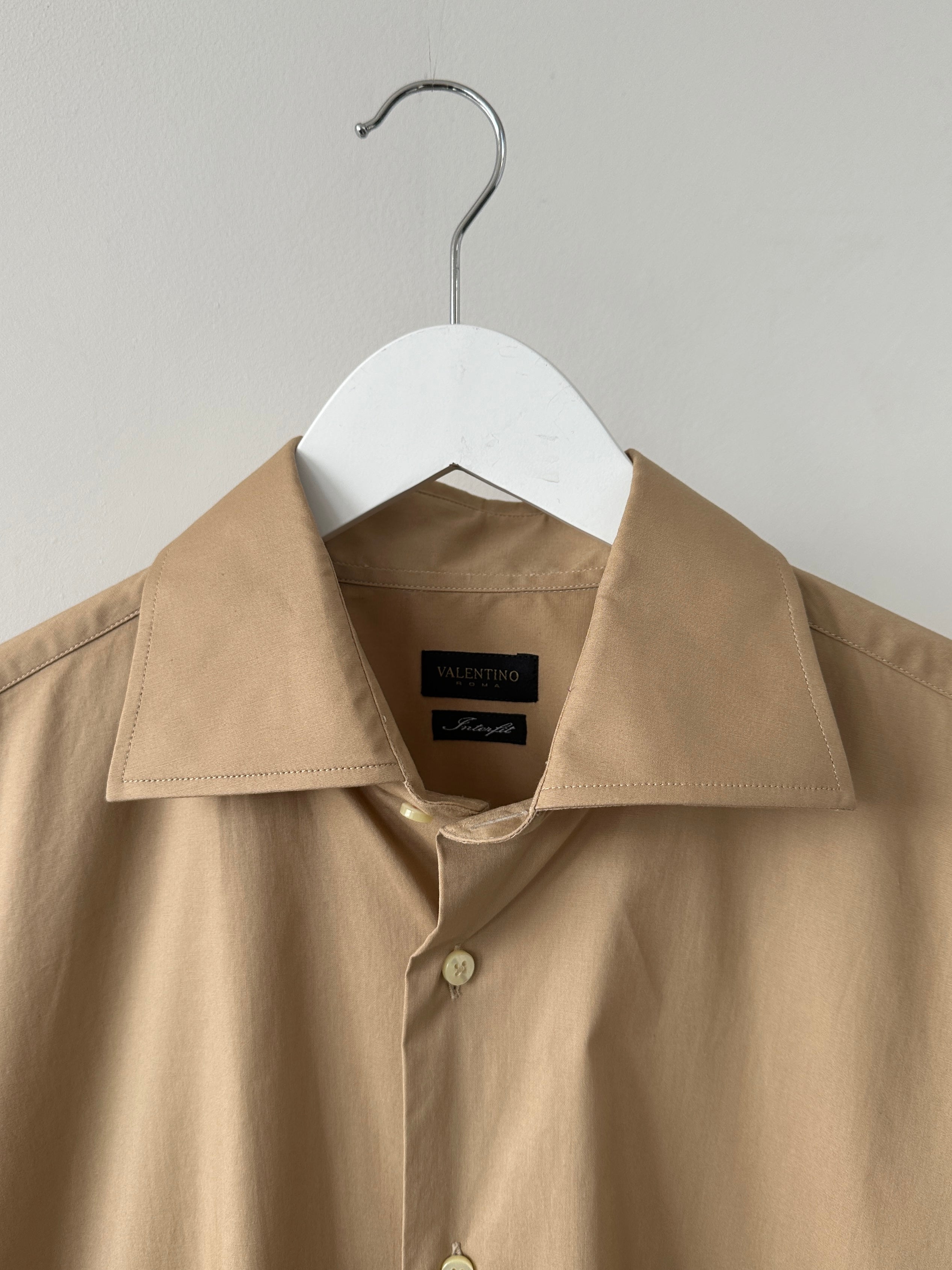 Valentino Roma cotton slim fit shirt in size L, white with classic collar and button-front design, laid flat for display.