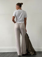 Armani Jeans Pure Linen Wide Leg  Mid Rise Stripe Trousers - W30 - SYLK