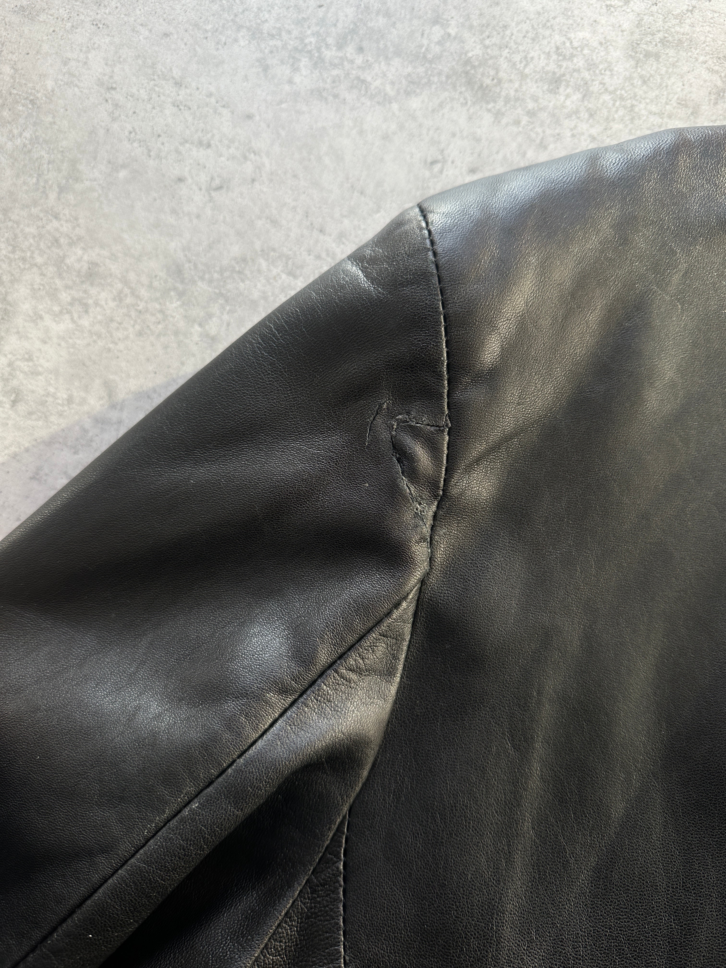 Italian Vintage 1990s Smooth Leather Trench Coat - L/XL - SYLK