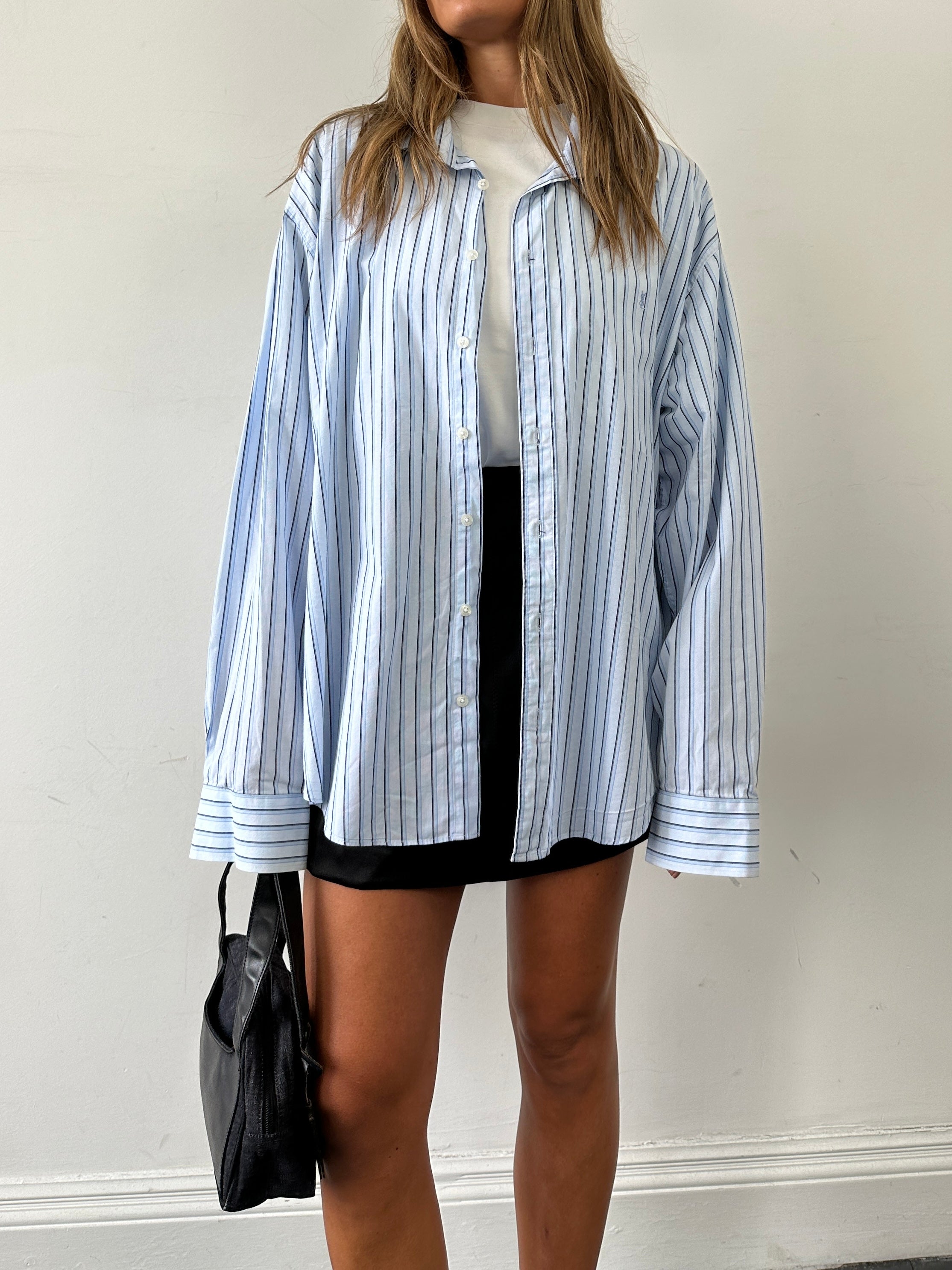 Yves Saint Laurent Pour Homme stripe pure cotton logo shirt in XXL, featuring a classic striped design and brand logo details.