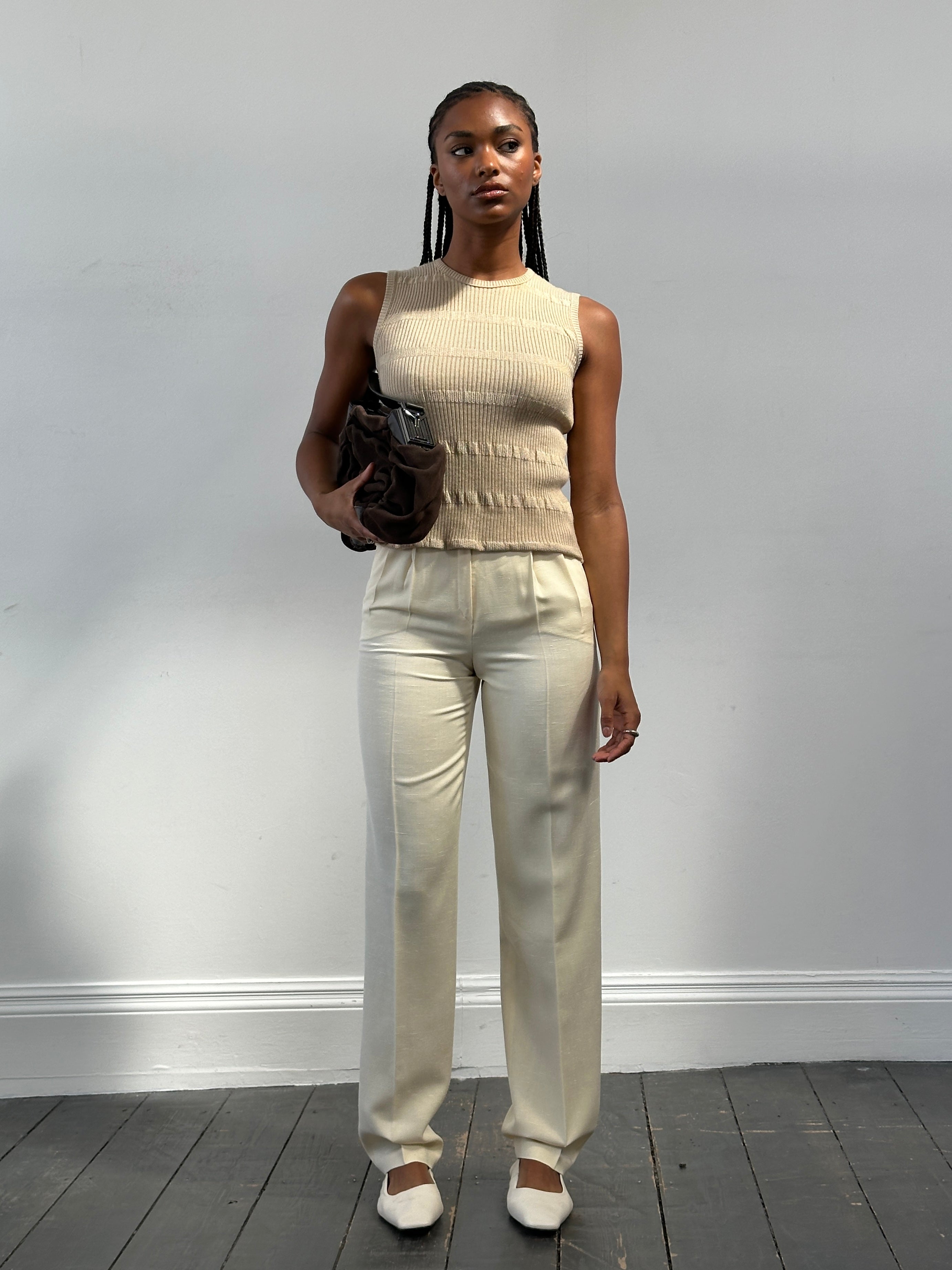 Vintage 1990s high-waisted tailored straight-leg trousers, in a classic fit with a vintage style.