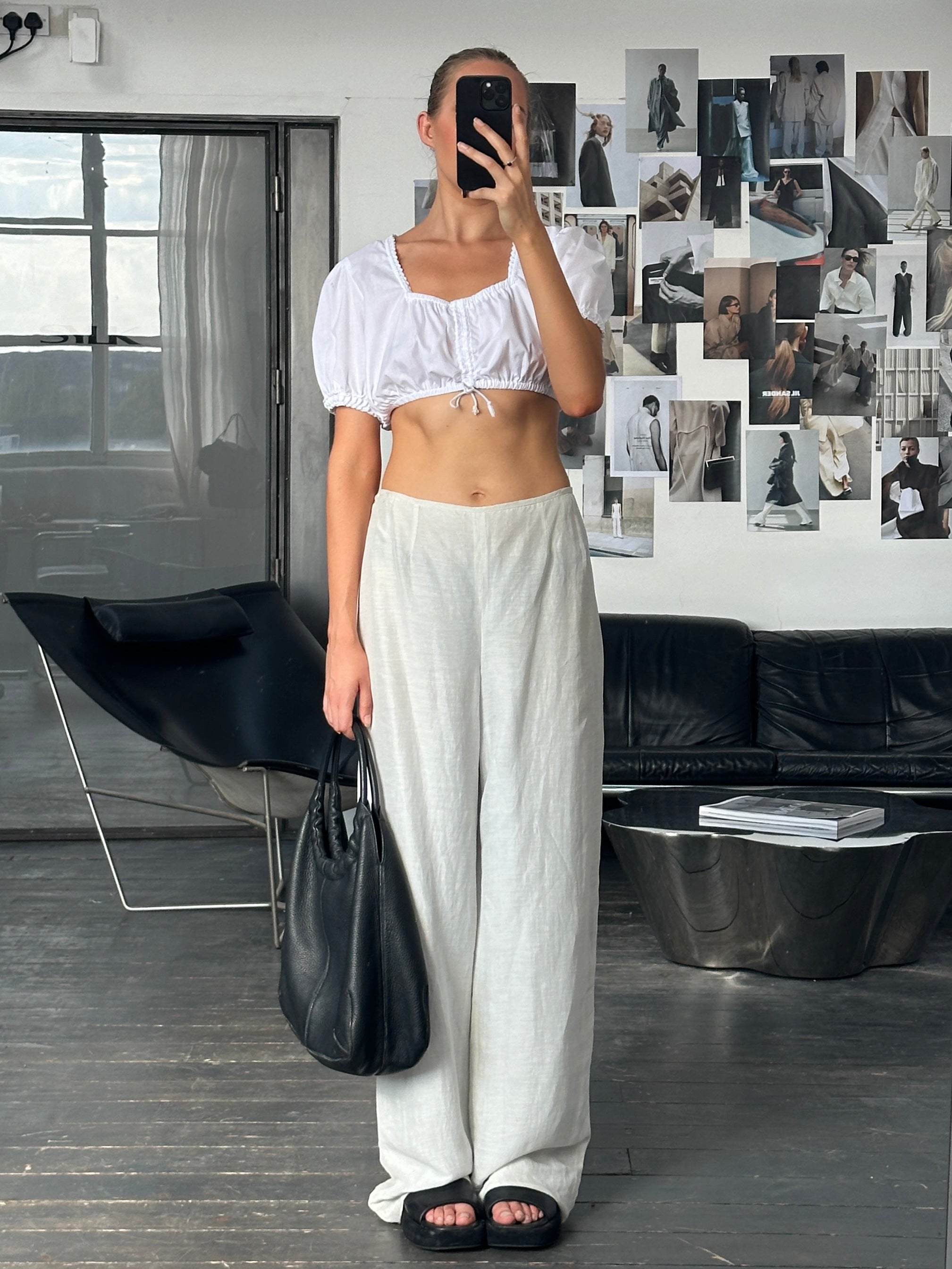 Vintage 2000s Ruched Trachten Cotton Crop Blouse Top - M - SYLK