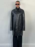 Italian Vintage 1990s Funnel Neck Leather Trench Coat - XL - SYLK