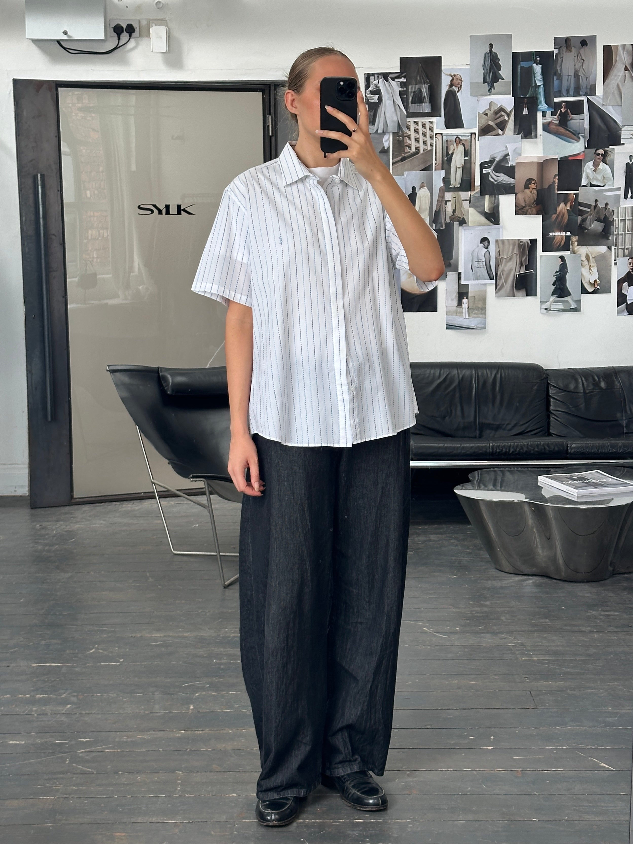 Yves Saint Laurent Pour Homme cotton check short sleeve logo shirt in size L, featuring a classic plaid pattern and brand logo.