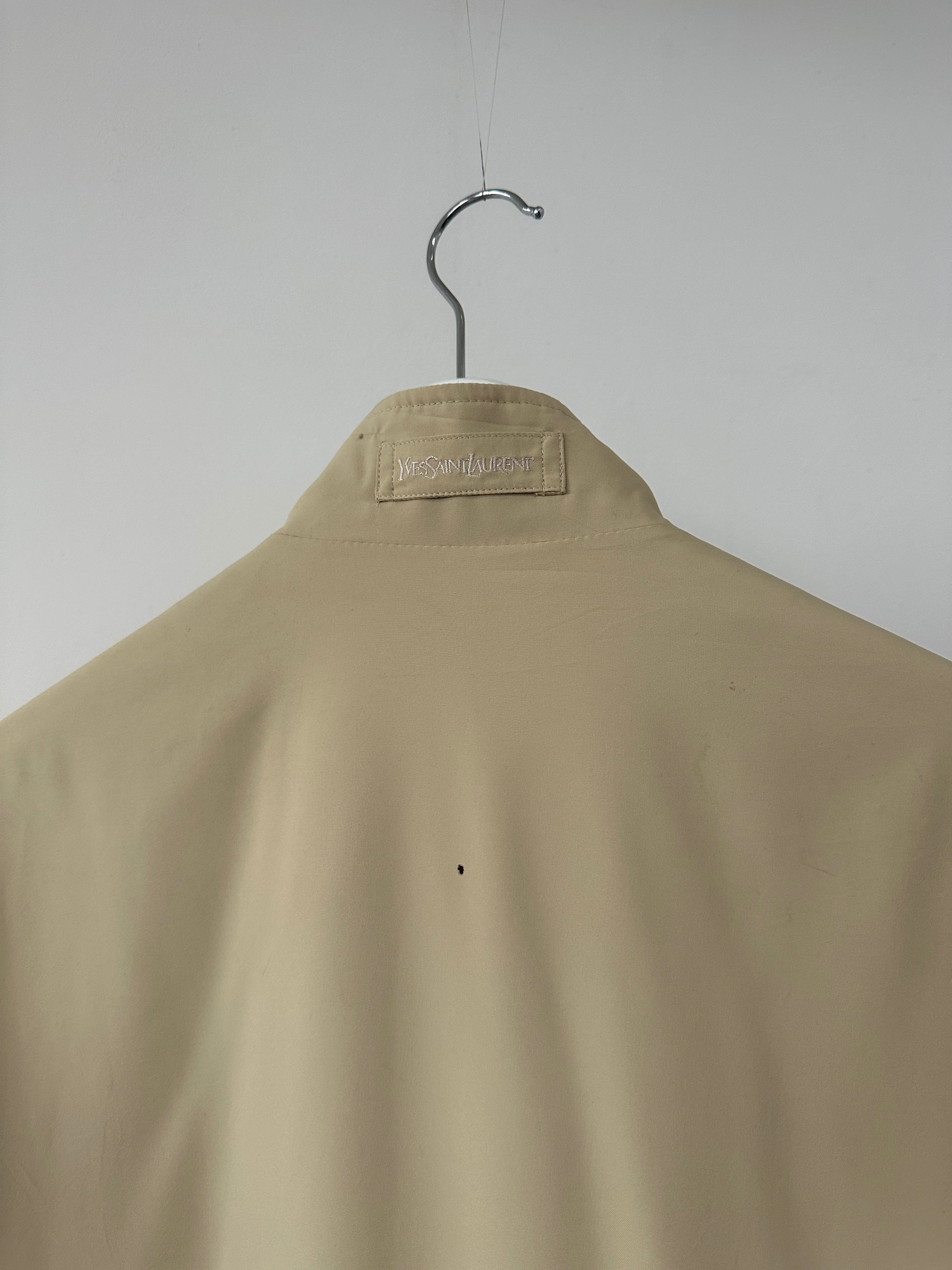 Yves Saint Laurent Pour Homme logo bomber jacket in black, featuring front zipper and embroidered logo detail, size large.