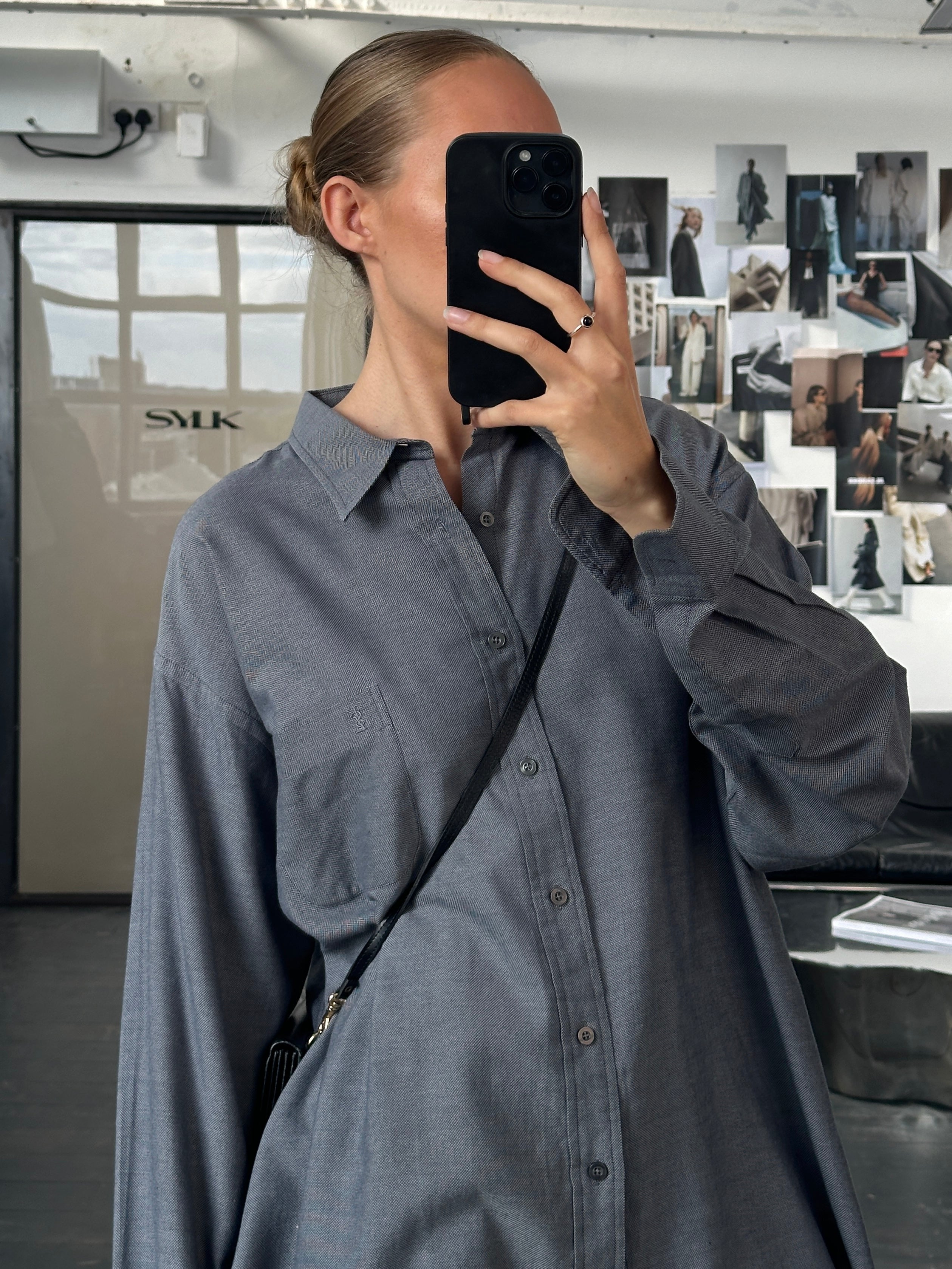 Yves Saint Laurent Pour Homme 1990s cotton logo shirt in XL, featuring classic YSL branding and a tailored fit.