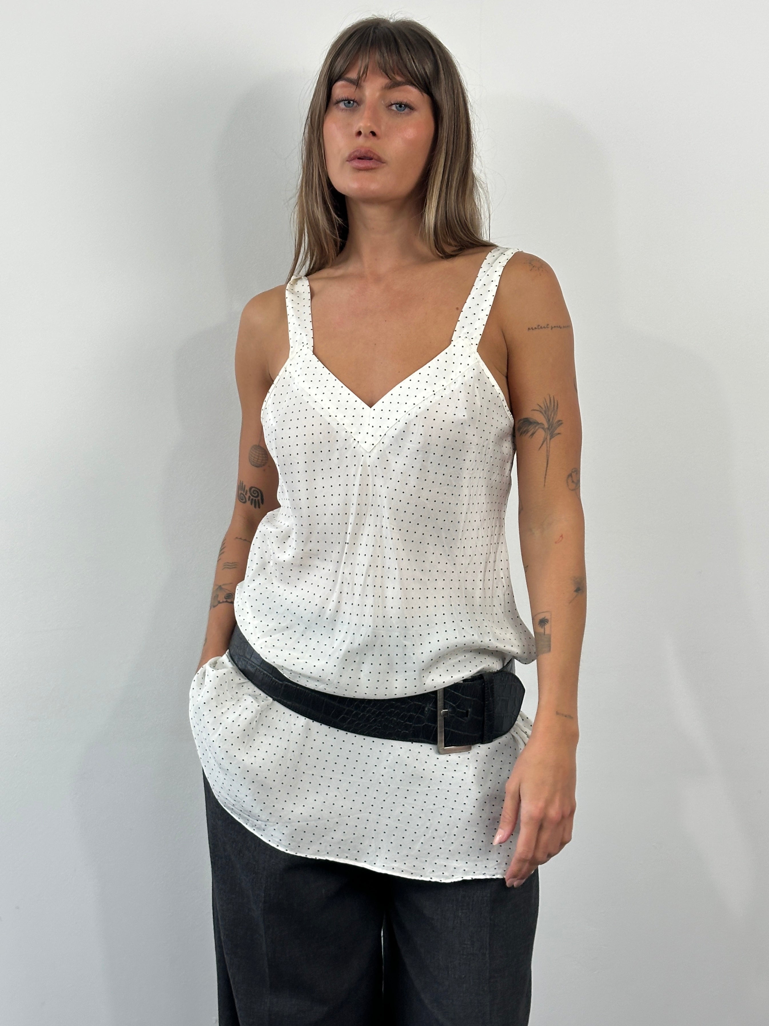 Vintage 2000s pure silk polkadot mini dress in M/L size, featuring a classic vintage style and lightweight, smooth fabric.