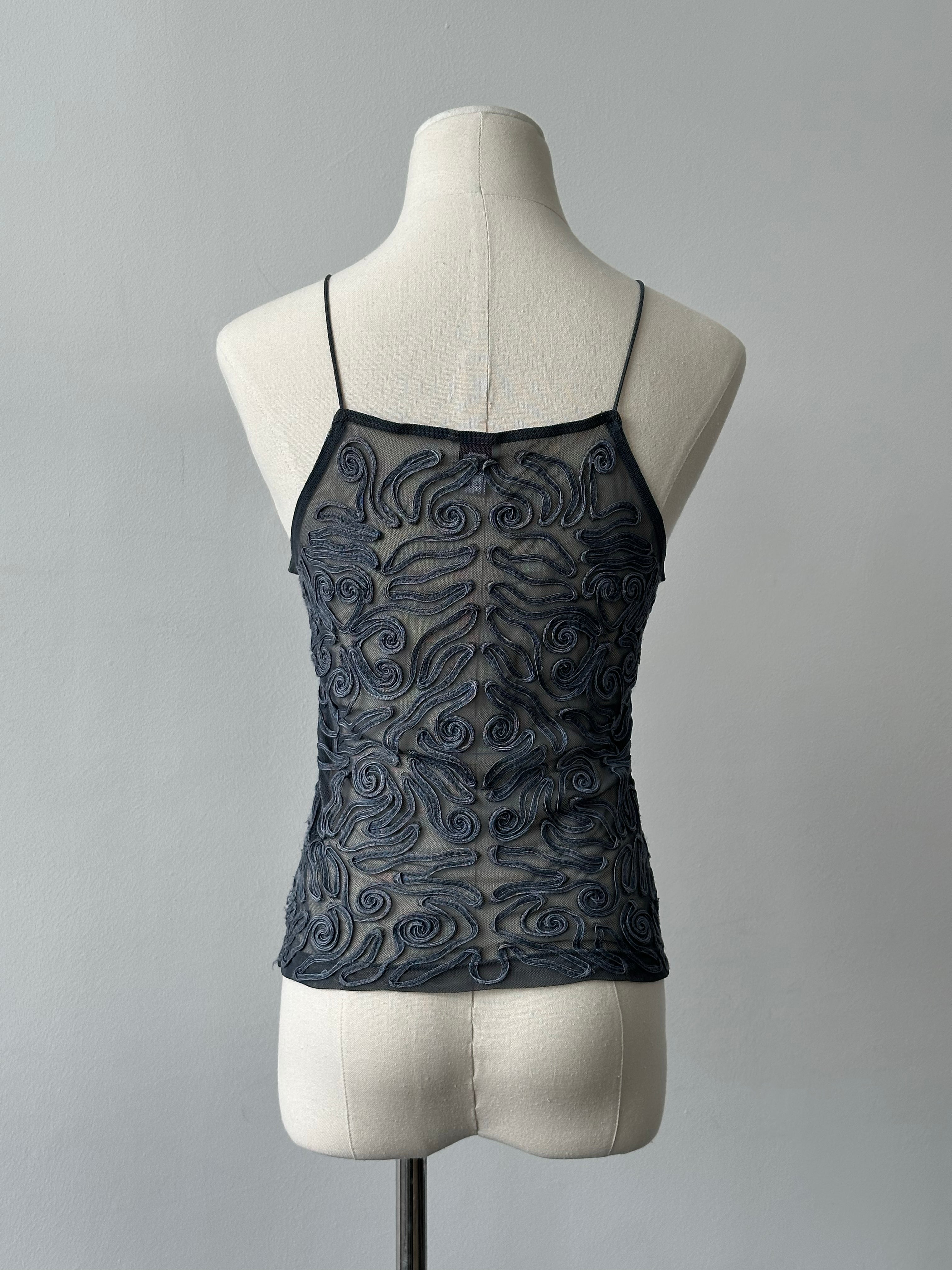 Armani Jeans 1990s Sheer Applique Vest Top - S