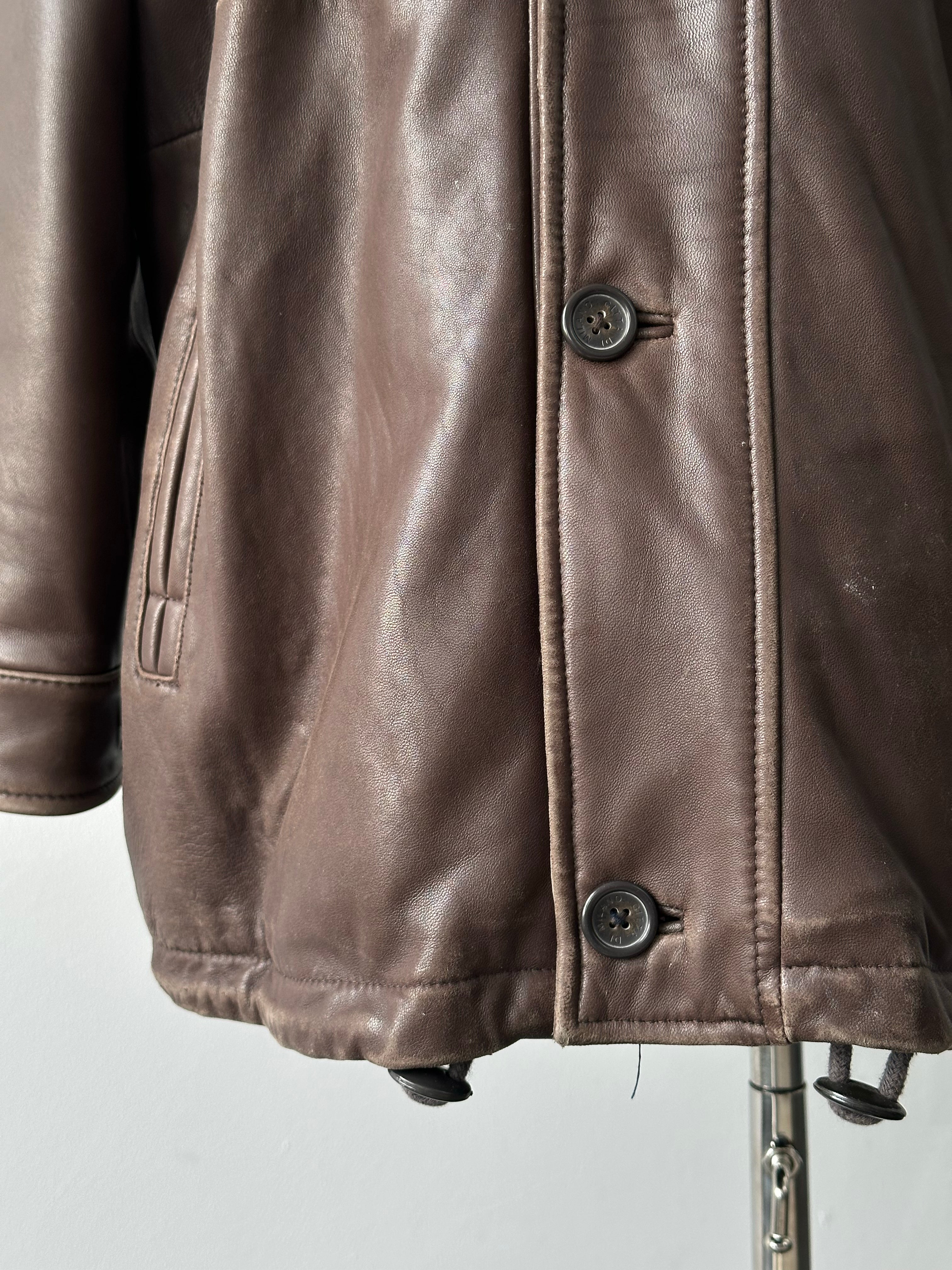 Vintage 1990s Leather Funnel Neck Jacket - XL