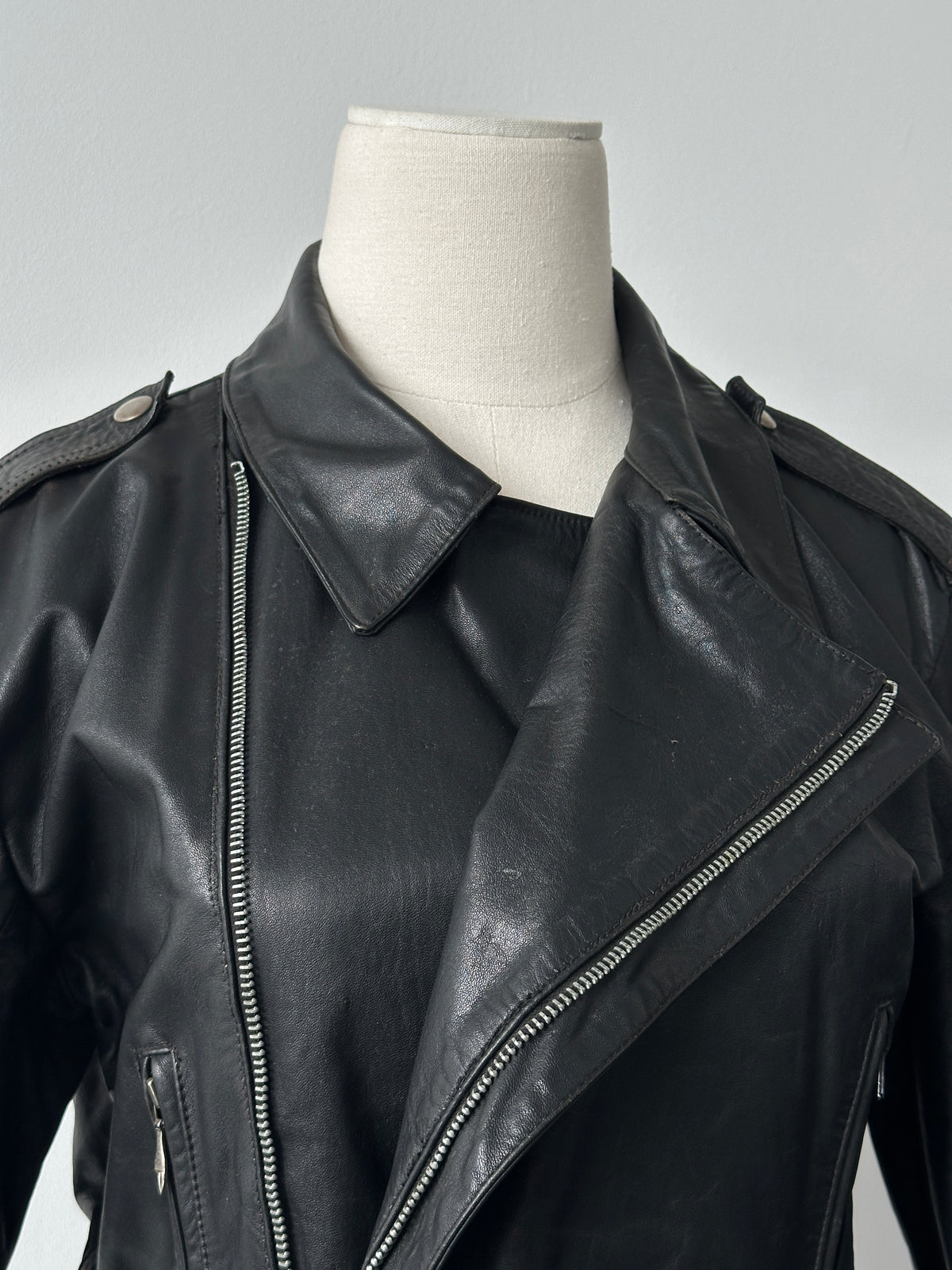 Vintage 1990s Fitted Moto Leather Jacket - XS-S