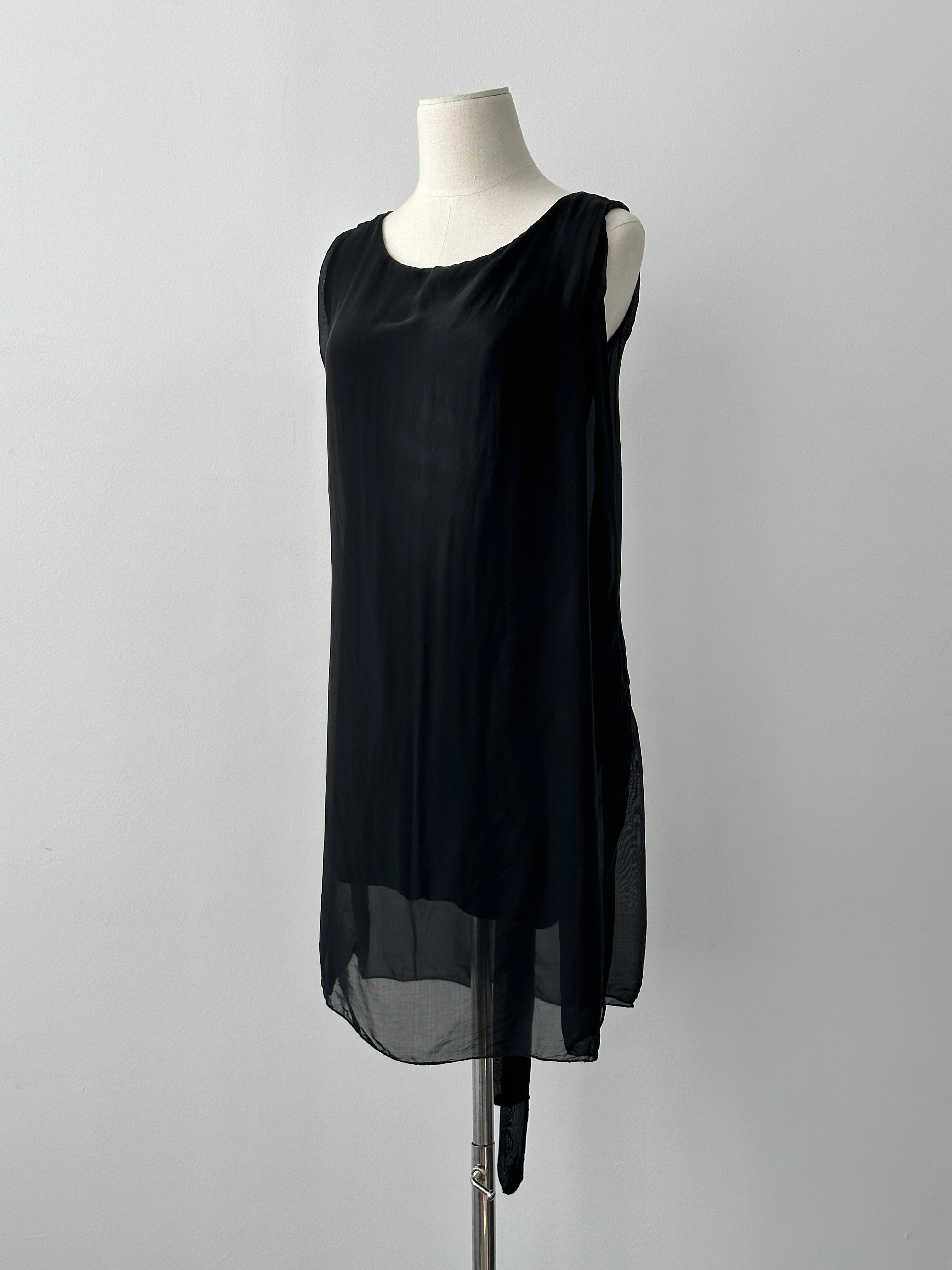 Italian Vintage 1990s Pure Silk Sleeveless Belted Dress - M