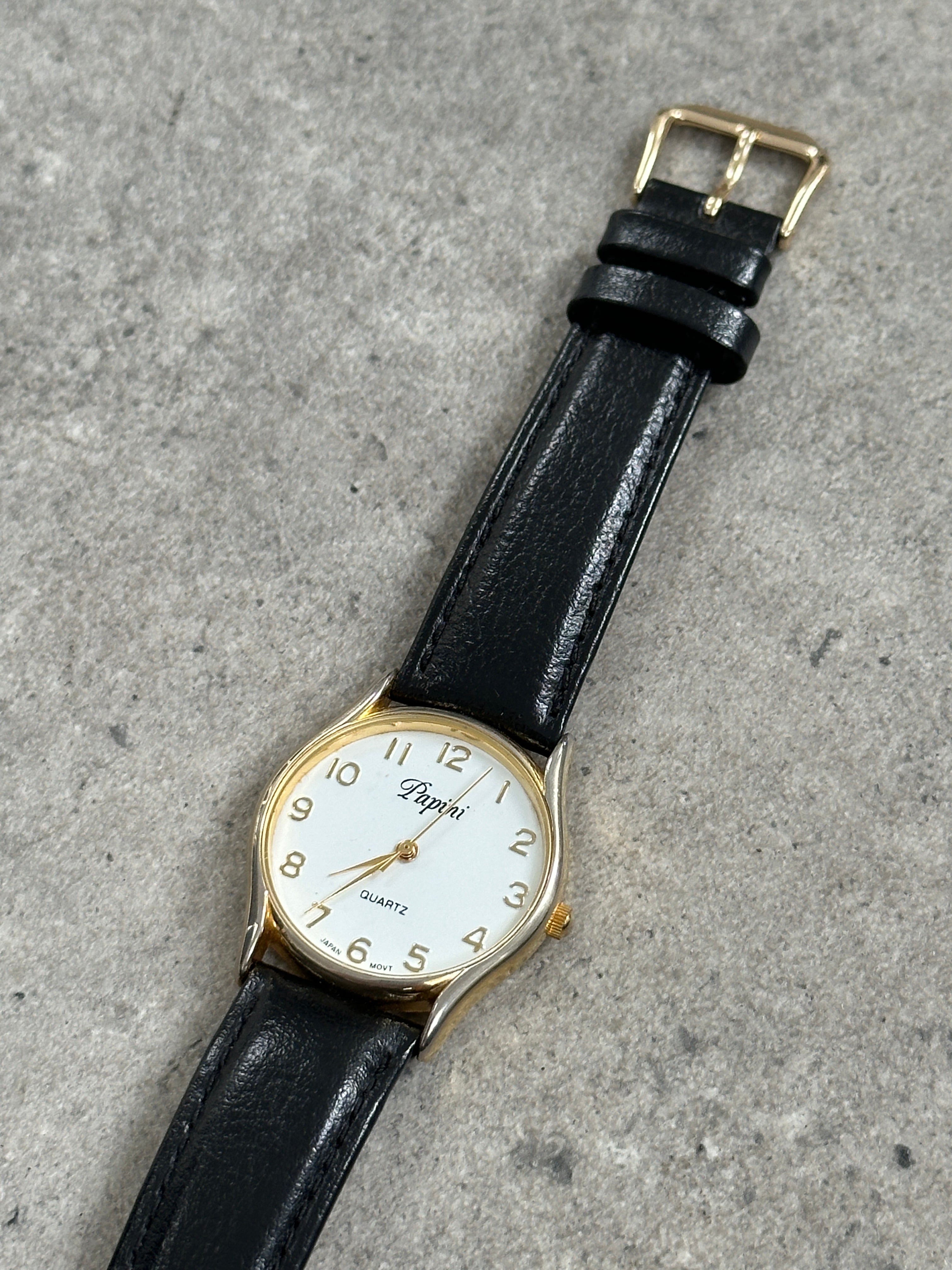 Vintage 1990s Gold Tone Quartz Leather Watch