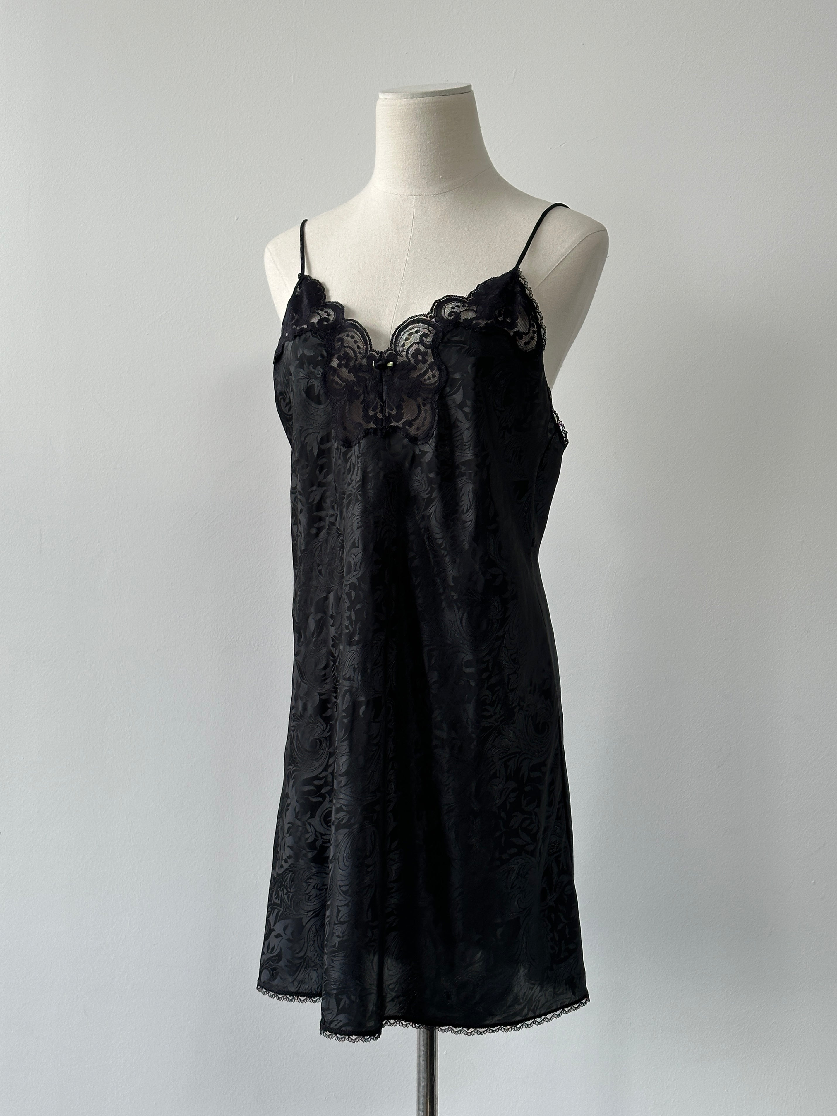 Vintage 1990s Satin Lace Floral Mini Dress - M