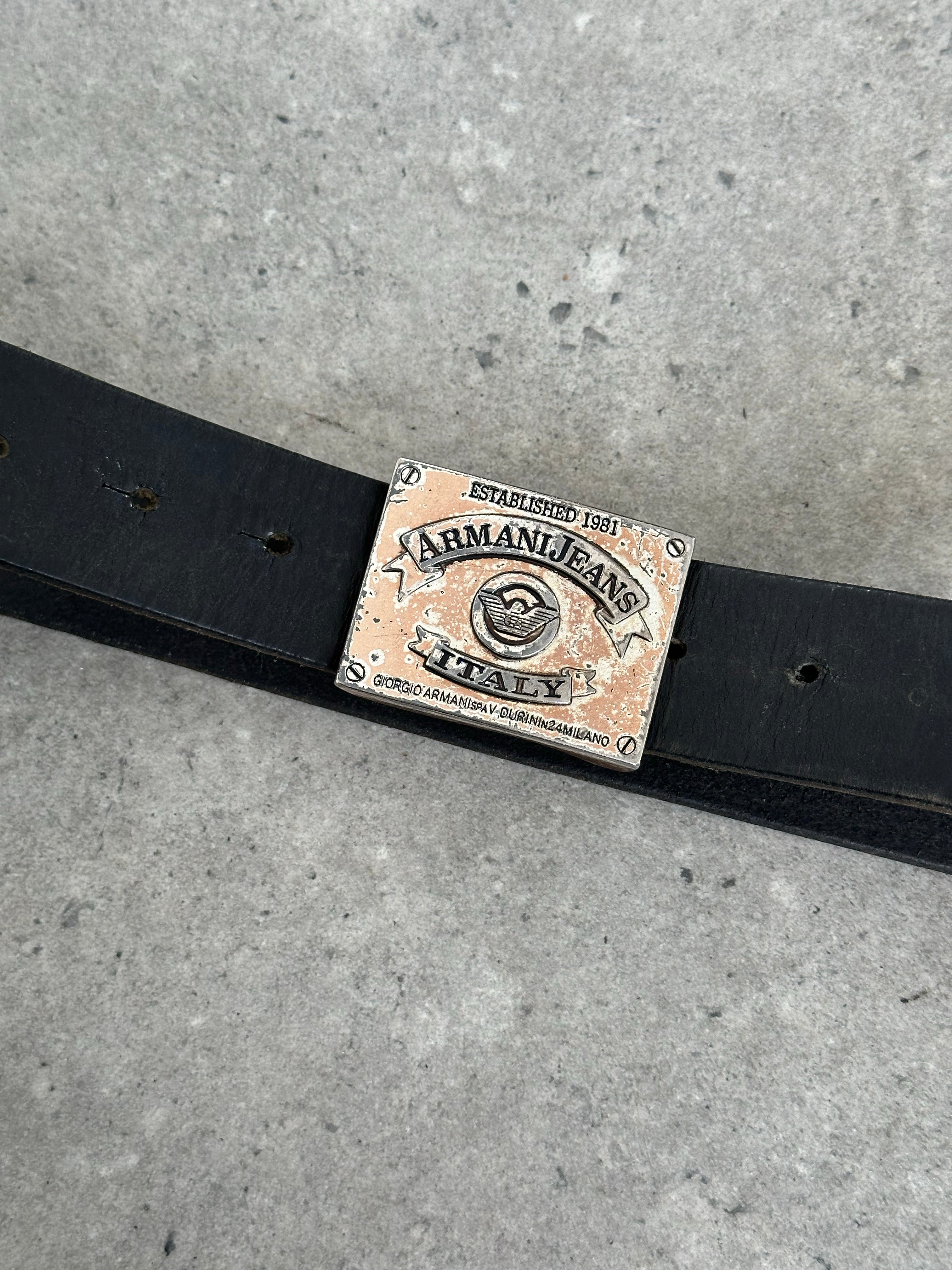 Armani Jeans 1990s Logo Buckle Leather Belt - W24-32