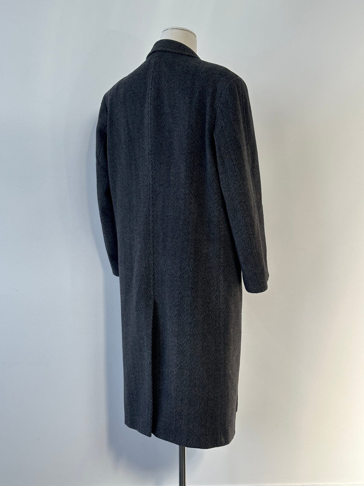 Vintage 1990s Wool Cashmere Herringbone Double Breasted Coat - XL