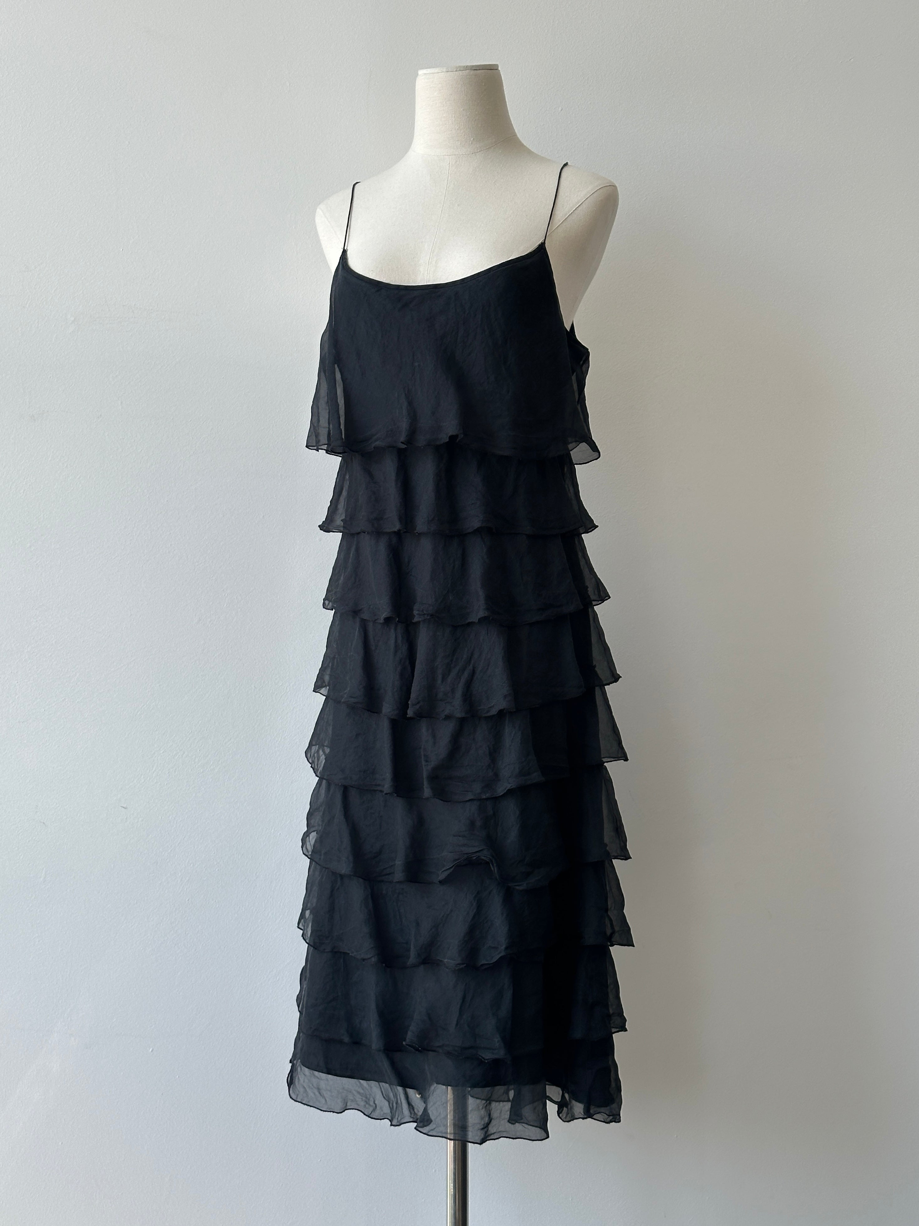 Vintage 2000s Pure Silk Tiered Ruffle Slip Dress - M