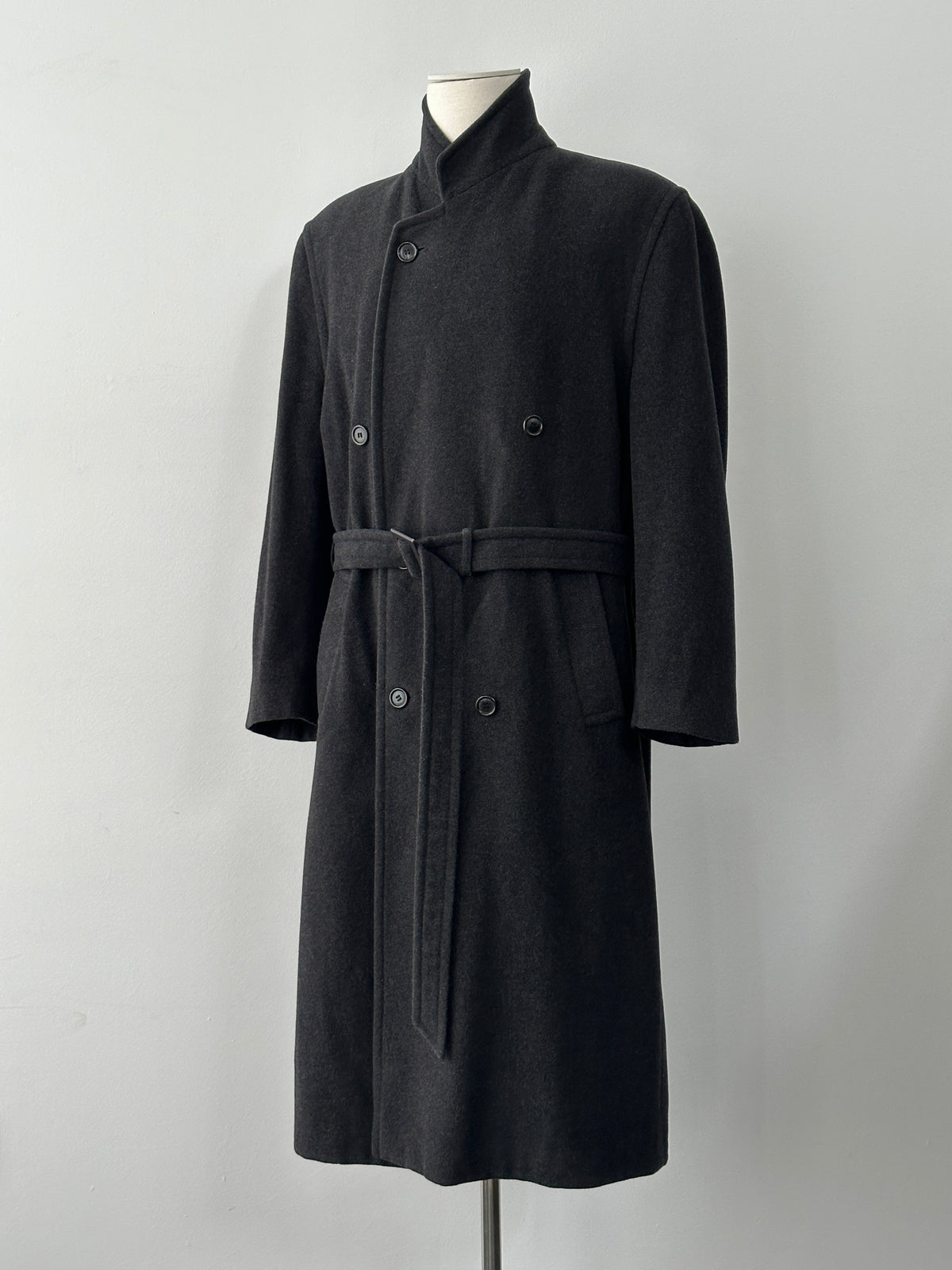 Vintage 1990s Wool Cashmere High Neck Belted Coat - L