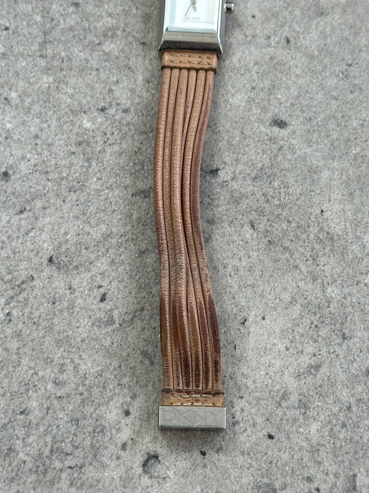 DKNY 2000s Leather Rectangular Quartz Watch