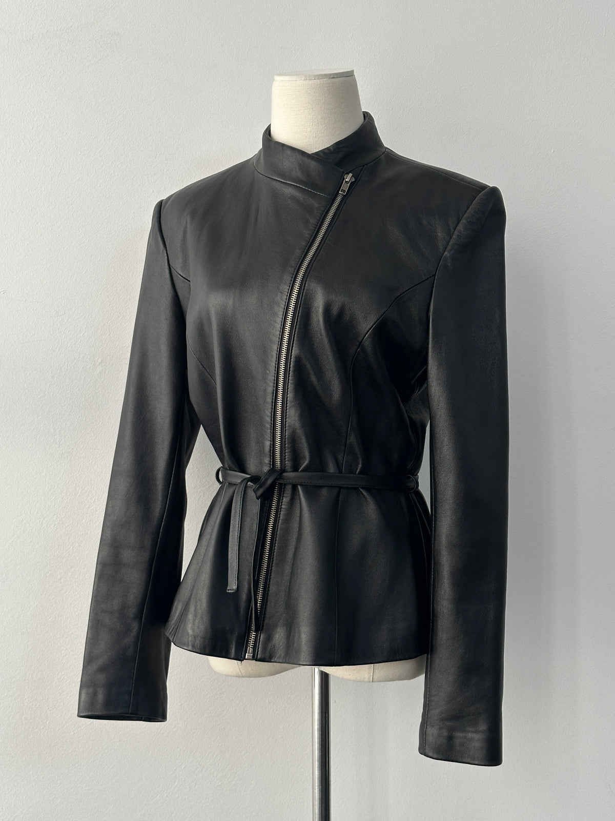 Vintage 1990s Asymmetric Belted Leather Jacket - S