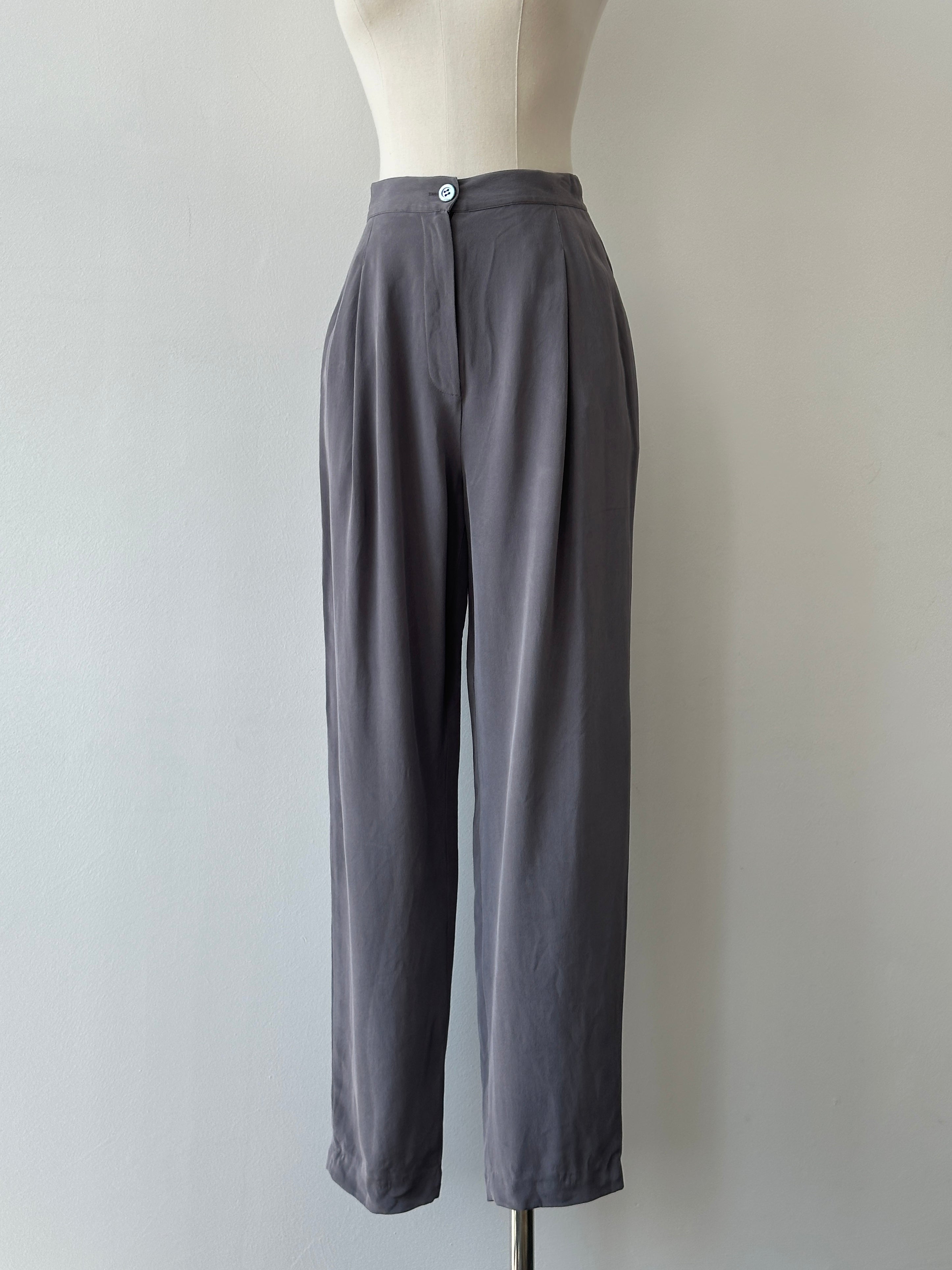 Vintage 1990s Pure Silk Tapered Leg Tailored Trousers - W25