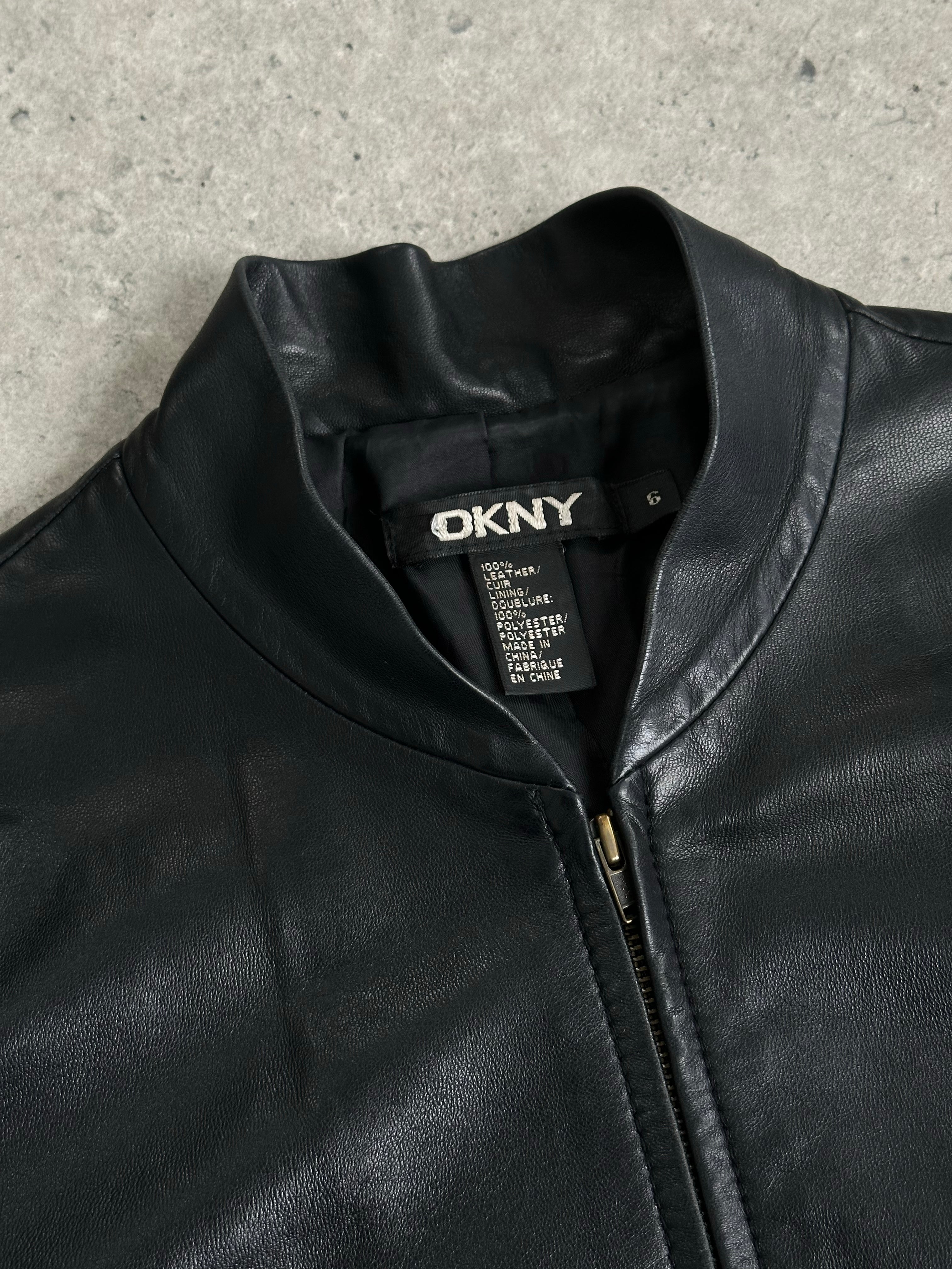 DKNY 2000s Smooth Fitted Leather Jacket - S