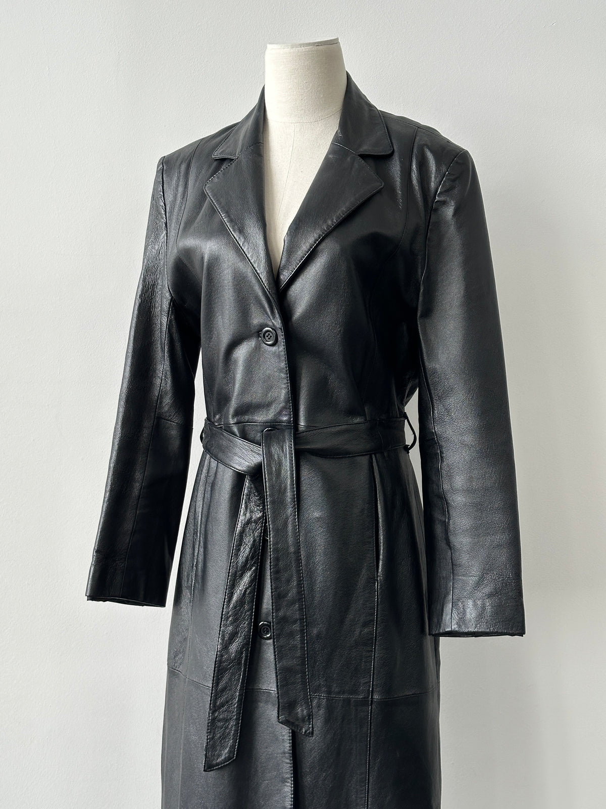Vintage 1990s Belted Leather Trench Coat - M
