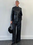 Vintage 1990s Minimal Round Neck Leather Jacket - M - SYLK