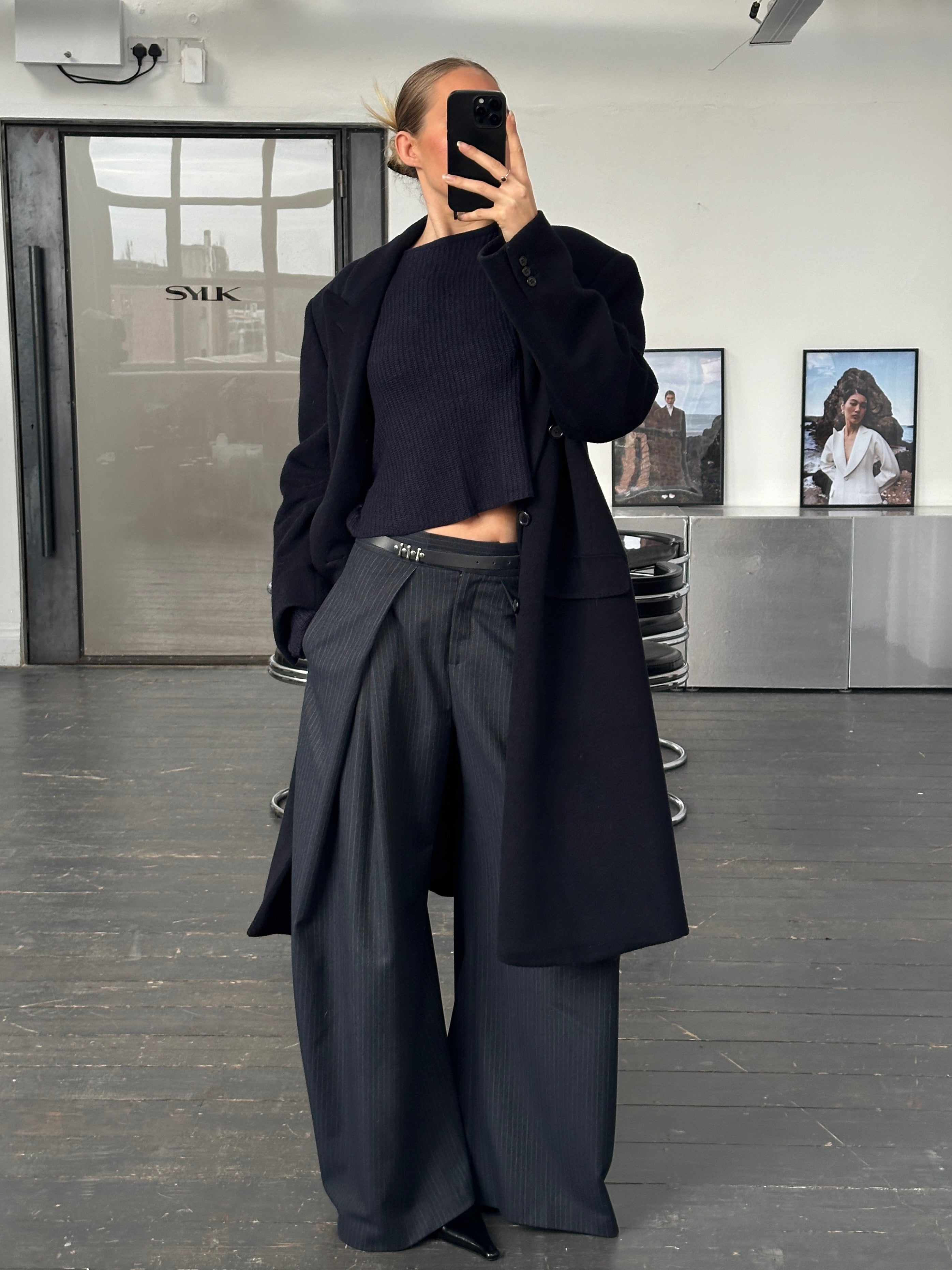 Vintage 1990s wool and cashmere double-breasted coat in XXL, classic vintage coat with tailored design and textured fabric.