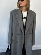 British Vintage Pure Wool Double Breasted Herringbone Coat - L/XL - SYLK