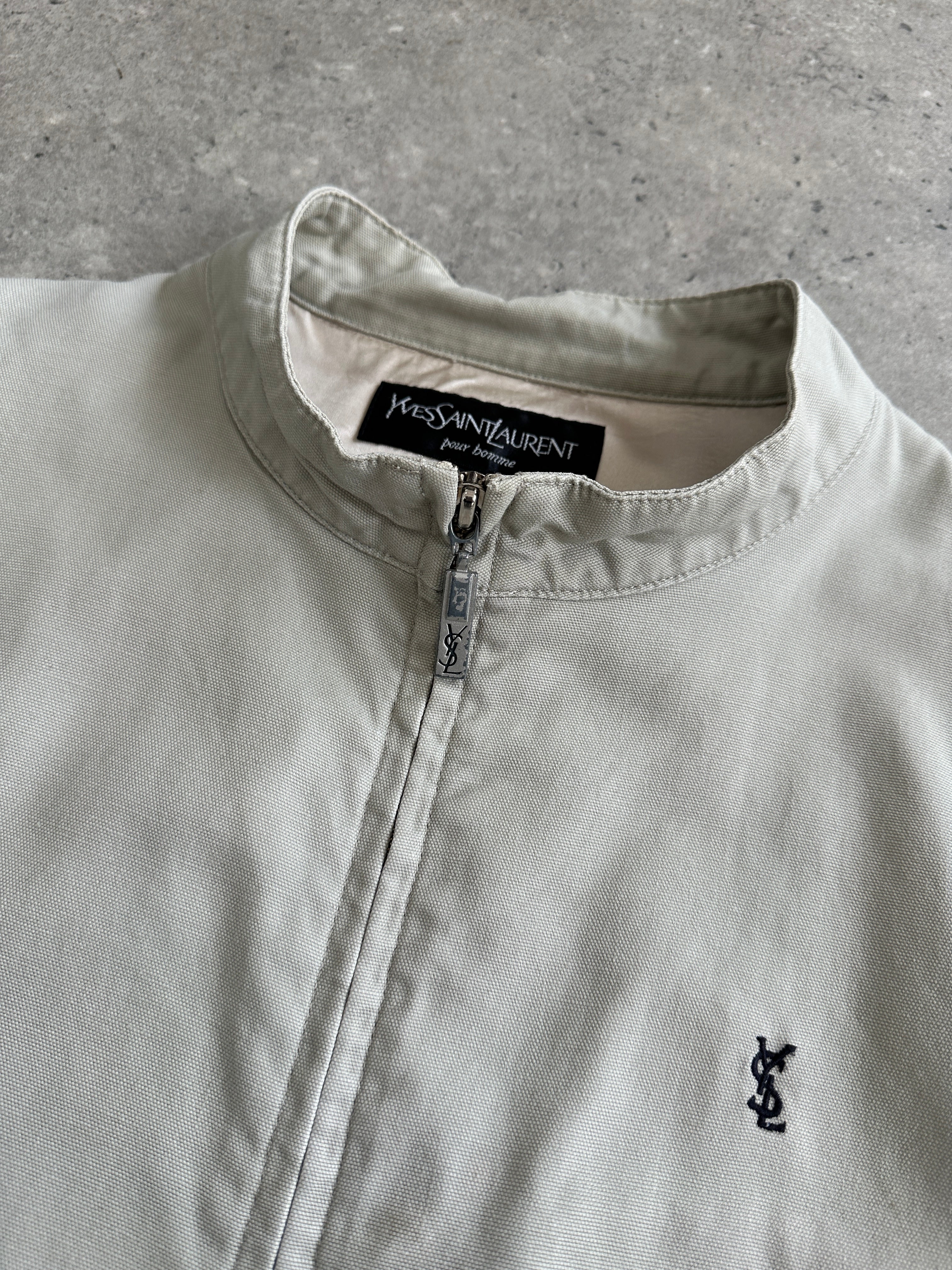 Yves Saint Laurent Pour Homme cotton bomber jacket with double zip and logo details, in black, size M/L.