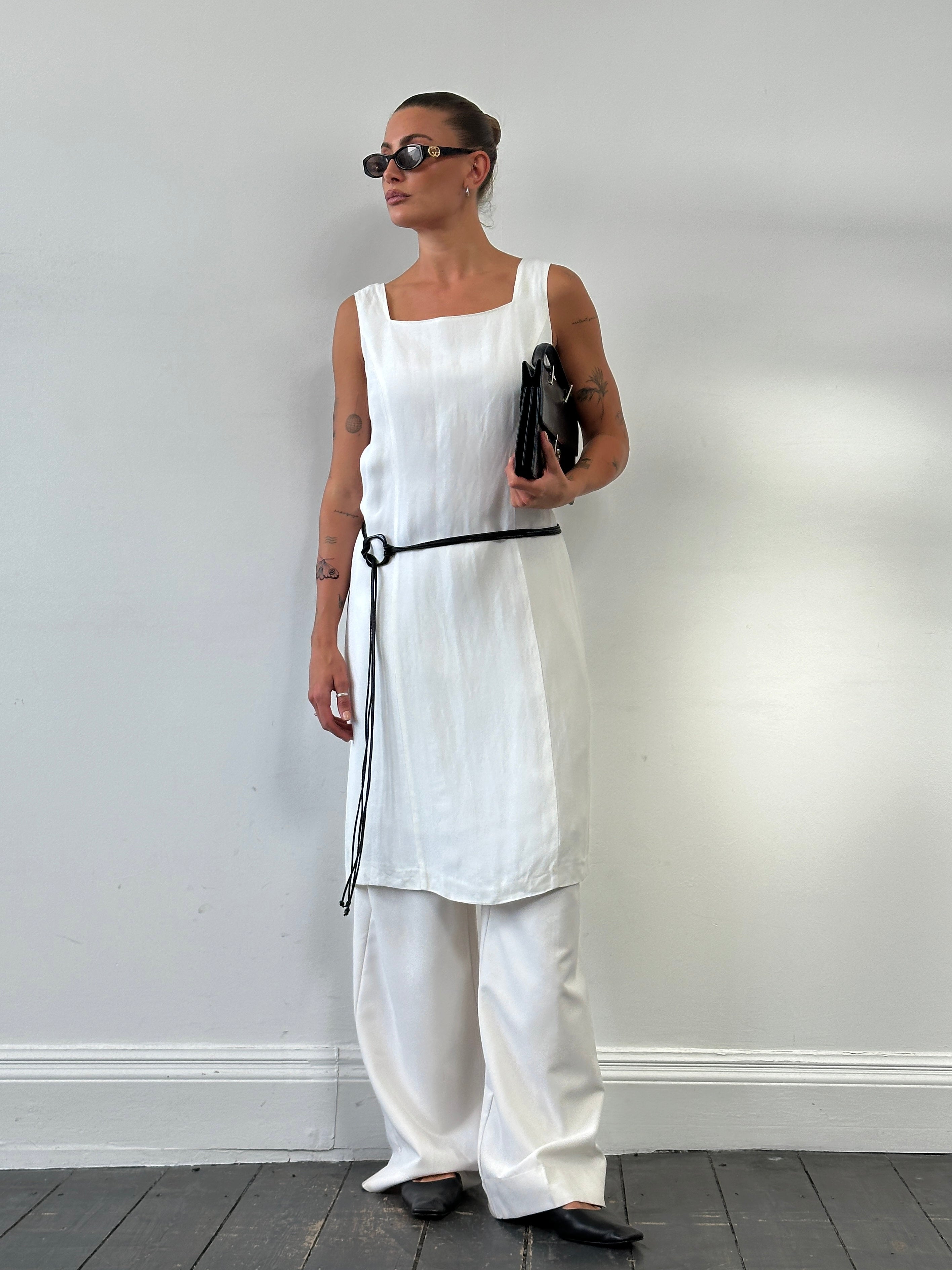 Max Mara Linen Square Neck Midi Dress - M/L Max Mara Linen Square Neck Midi Dress - M/L