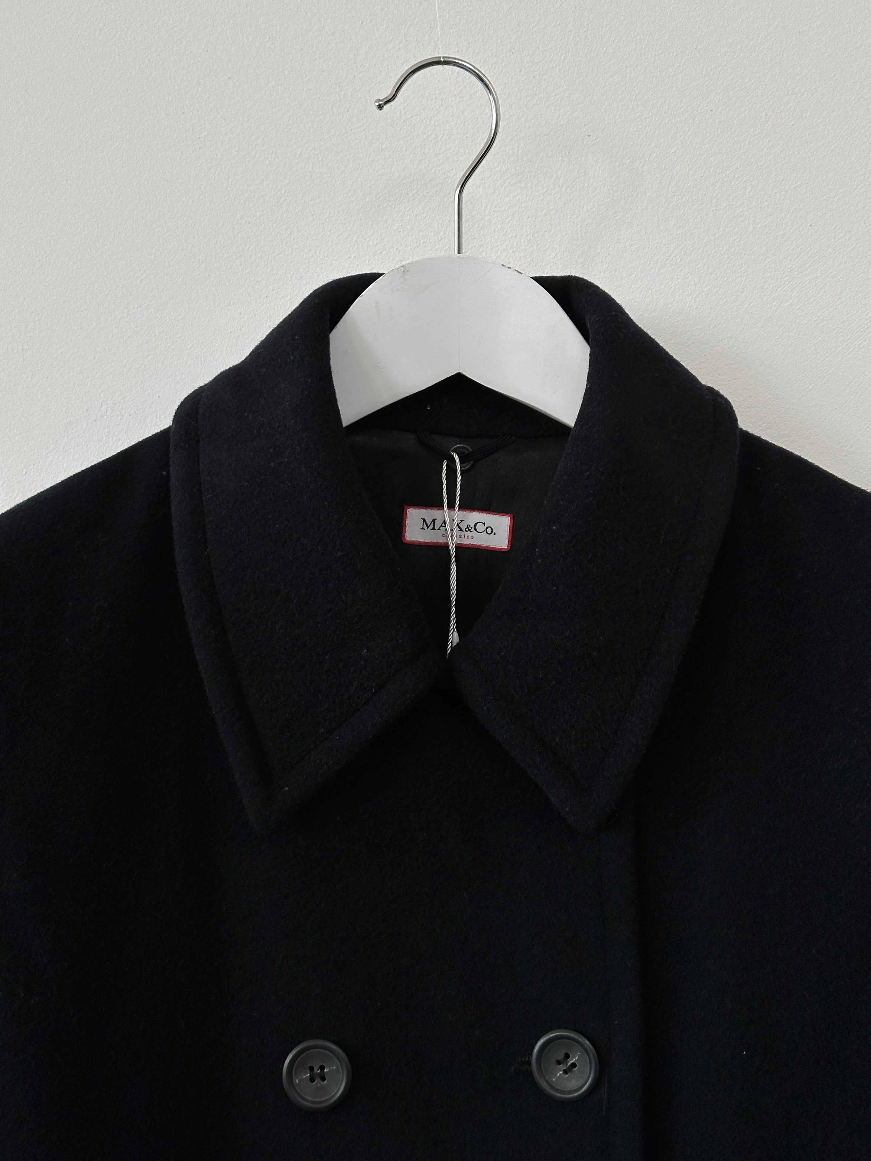 MAX & Co pure virgin wool double-breasted coat in size L, stylish and warm outerwear with classic lapels and tailored fit.