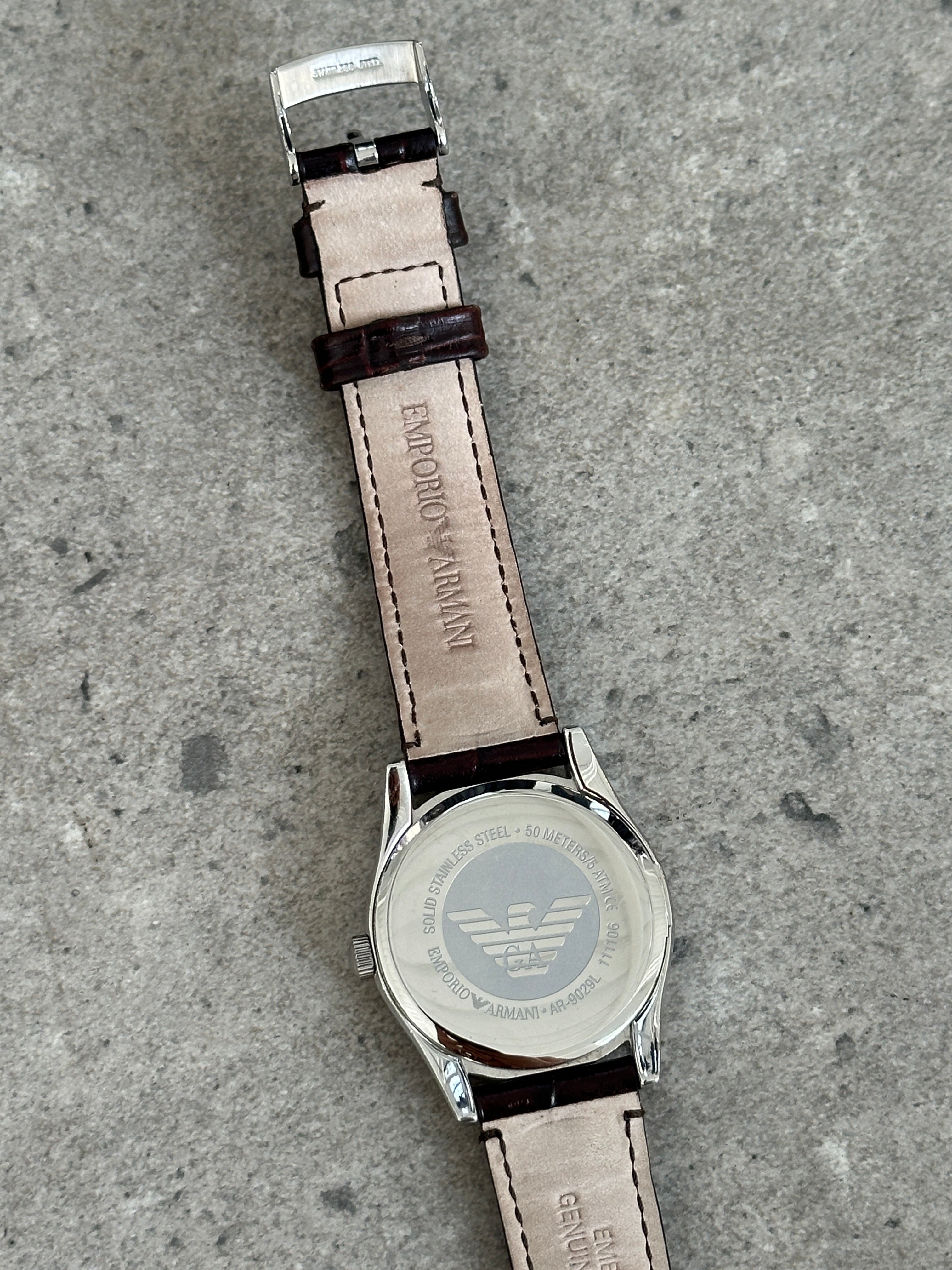 Emporio Armani 2000s Stainless Steel Leather Logo Watch