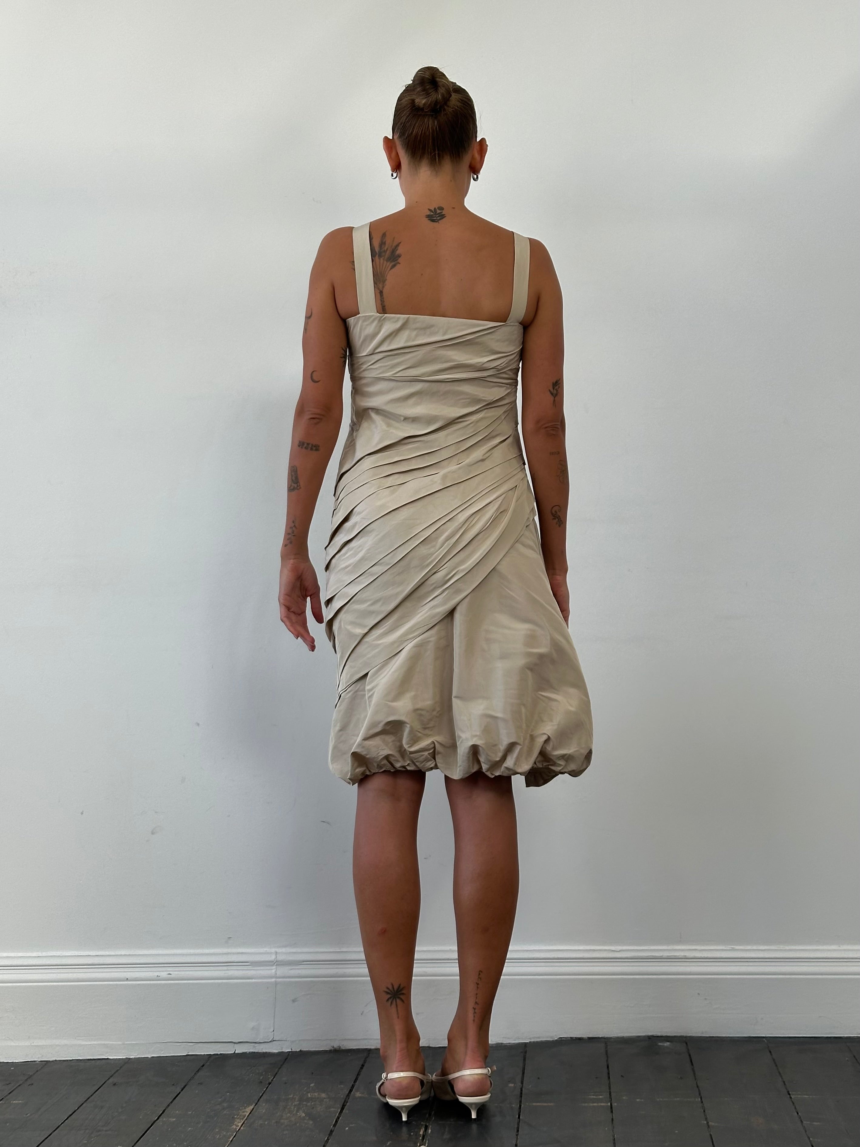 Max Mara silk mini dress with asymmetric bubble hem, size M/UK10, elegant and stylish for special occasions.