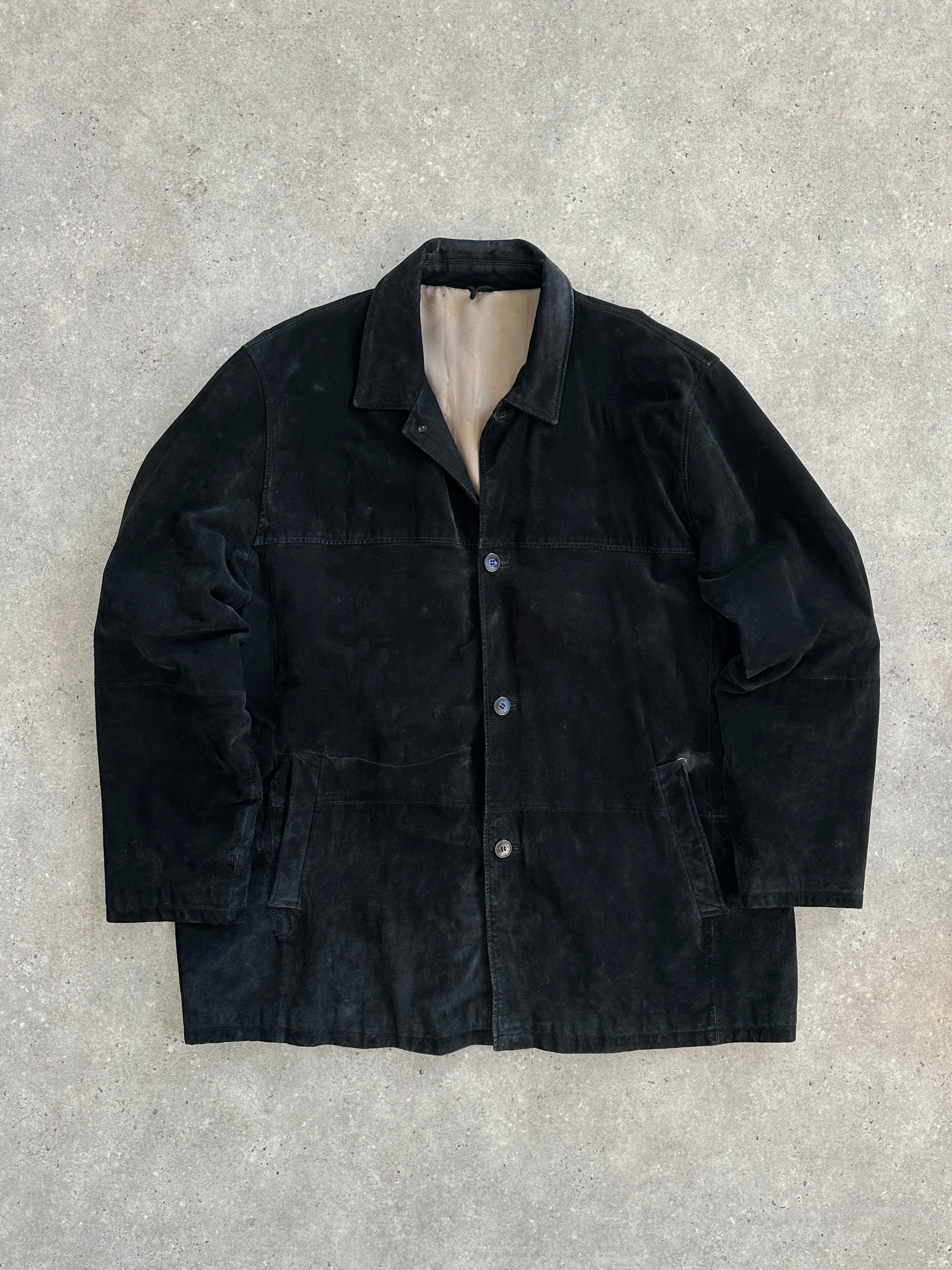 Pierre Cardin 3XL suede leather jacket with classic collar and zipper front, stylish and comfortable outerwear for men.