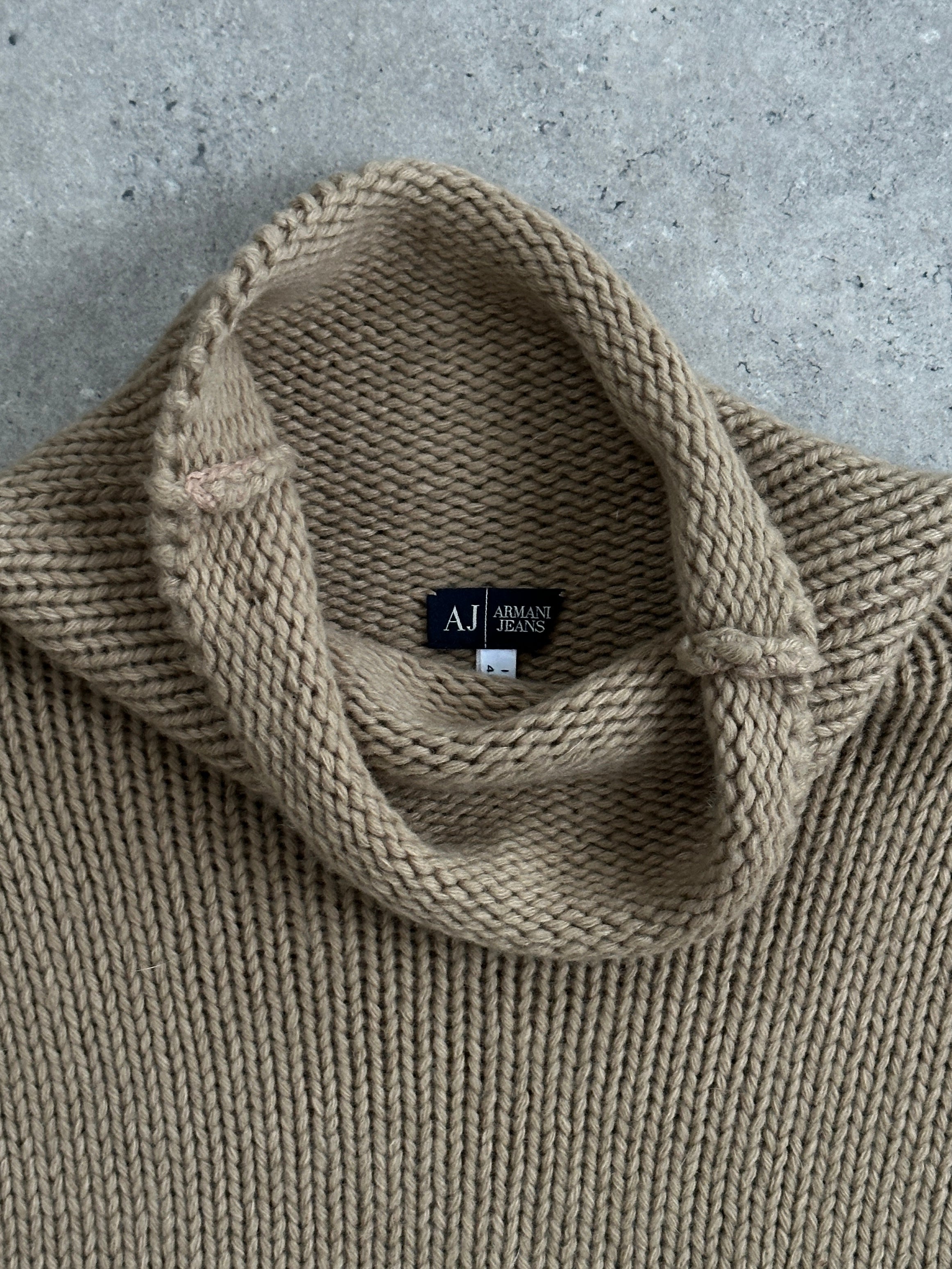 Armani Jeans wool roll neck jumper in gray, featuring a cozy high neckline and classic knit design, size M.