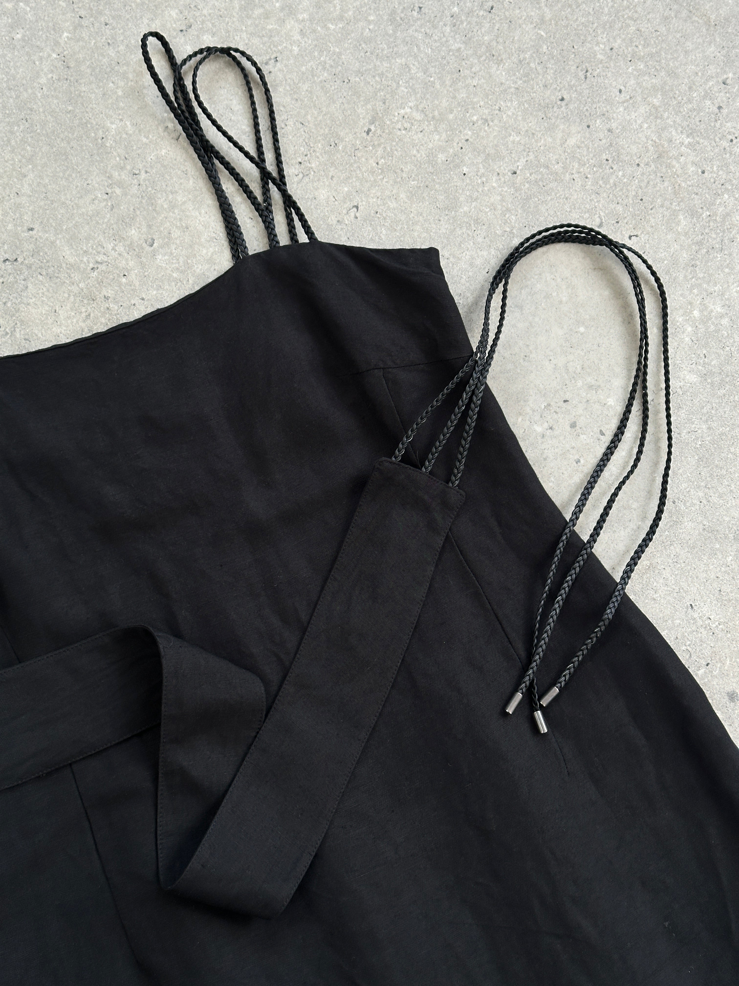 Marella asymmetric linen belted dress in M/L, featuring a stylish design with a waist belt and flowy fabric.