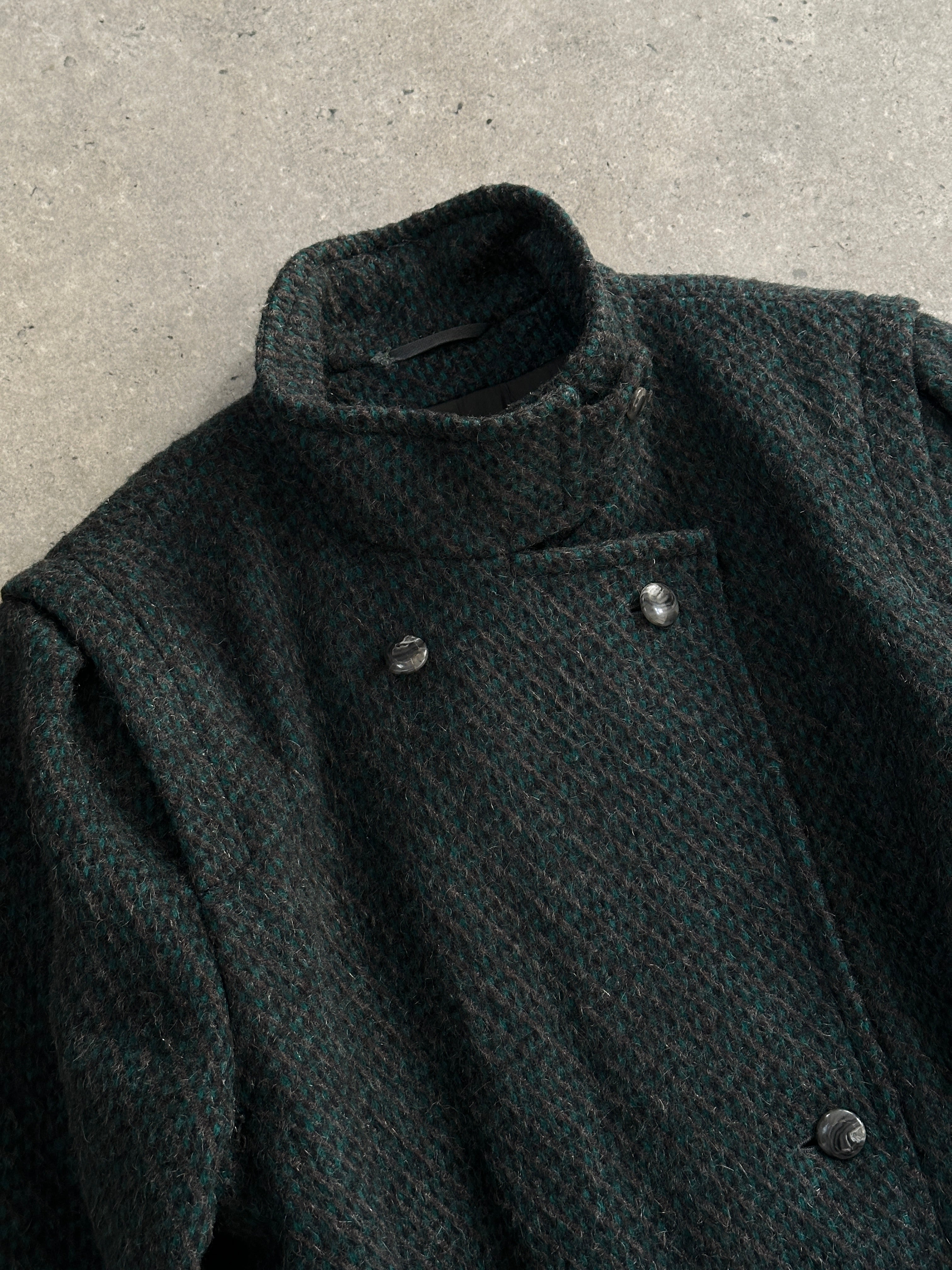 Vintage wool mohair belted floor-length coat in size L, featuring classic style and warm, textured fabric.