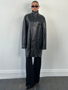 Italian Vintage 1990s Funnel Neck Leather Trench Coat - XL - SYLK